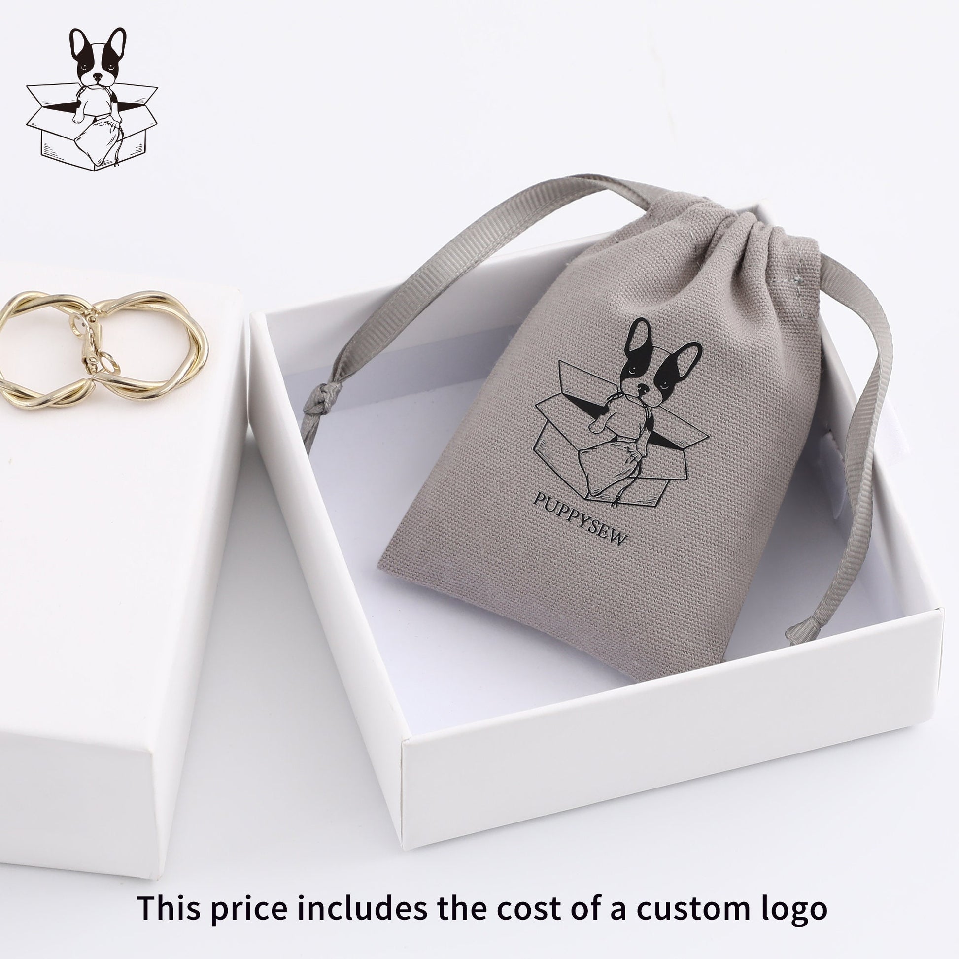 Custom Printed Canvas Drawstring Bag, Jewelry Packaging, Light Grey, 50pcs-4