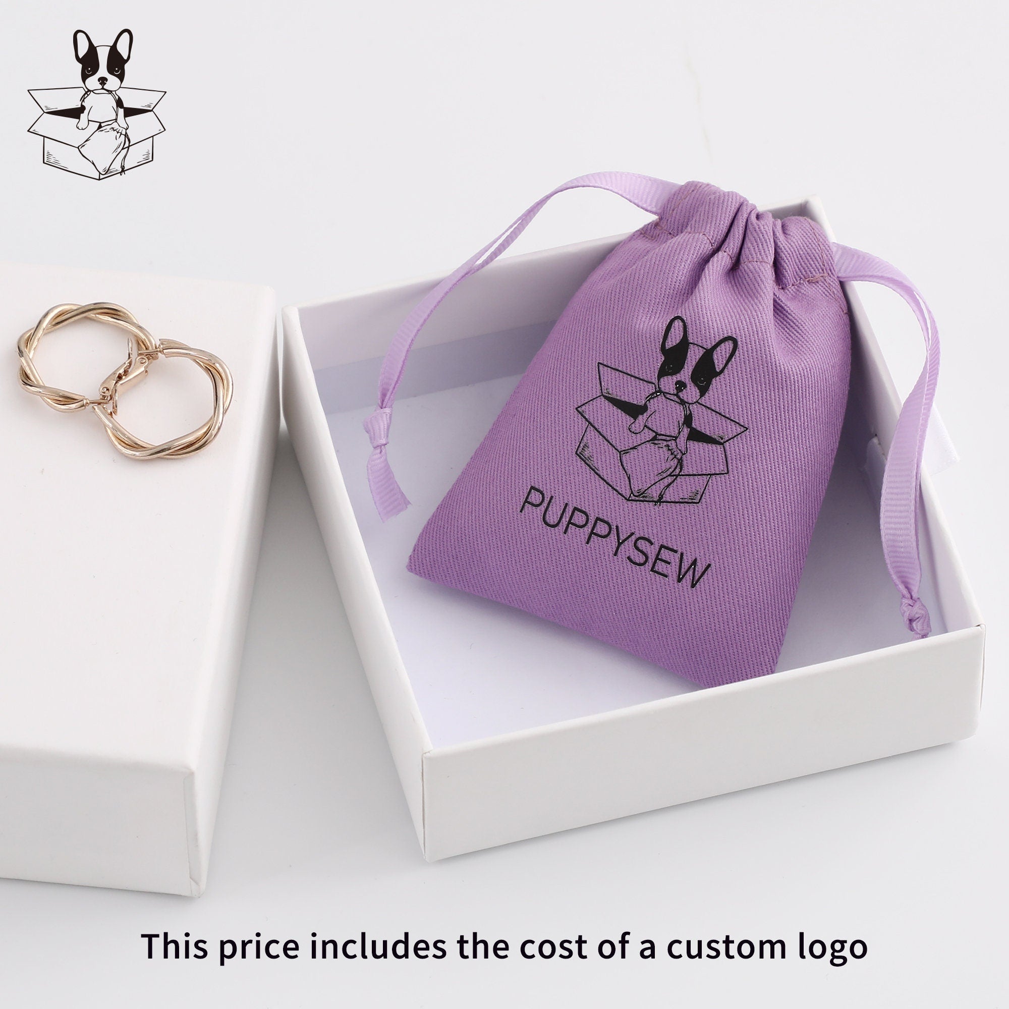 Purple Cotton Drawstring Pouch, Personalized Logo, Jewelry Packaging-zoom-2