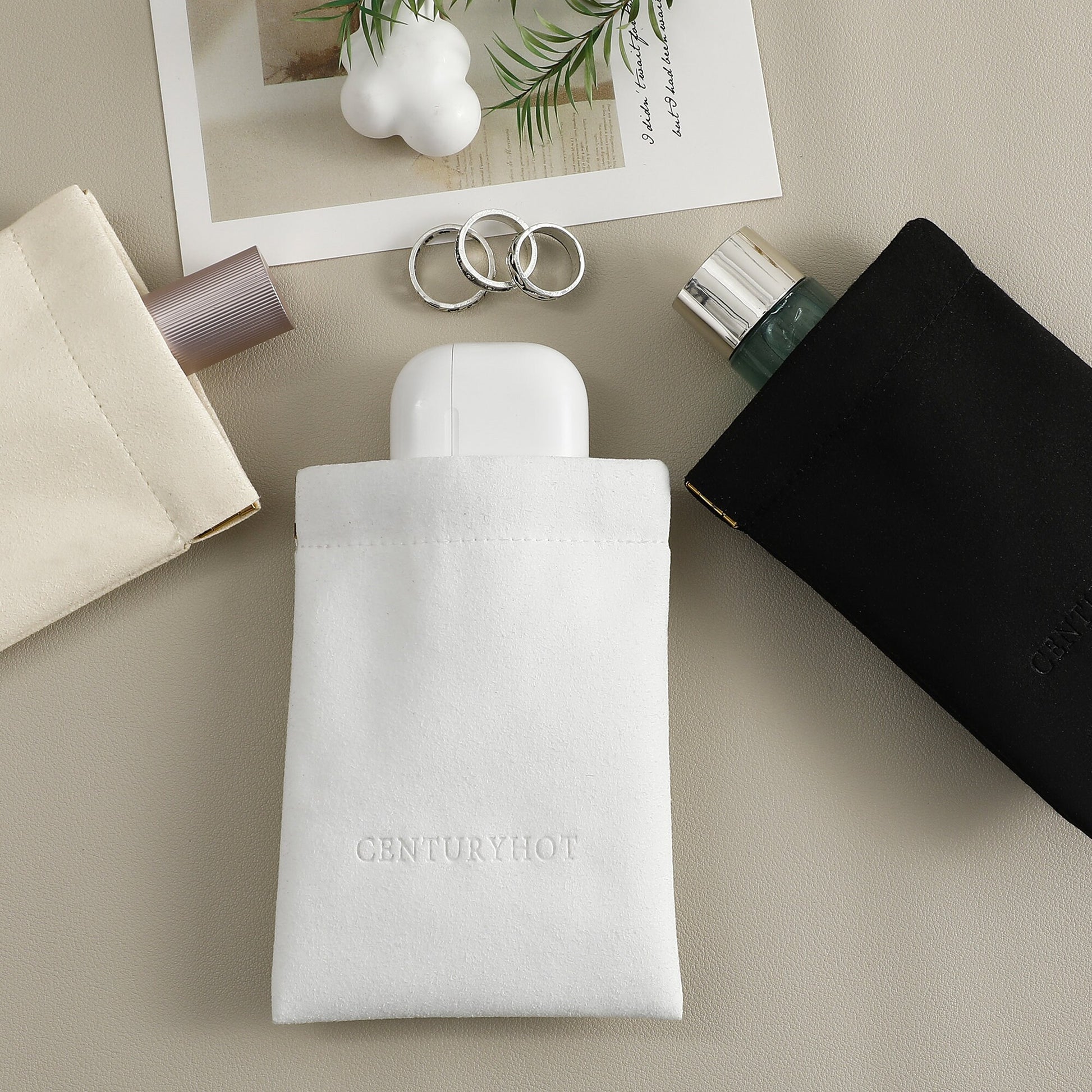 Custom Logo Microfiber Jewelry Bag, 8x8cm Snap Closure, 50pcs-4