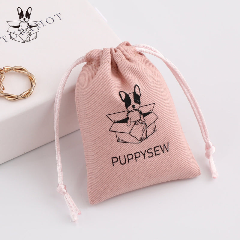 Pink Cotton Drawstring Bag, Custom Logo Jewelry Pouch-zoom-