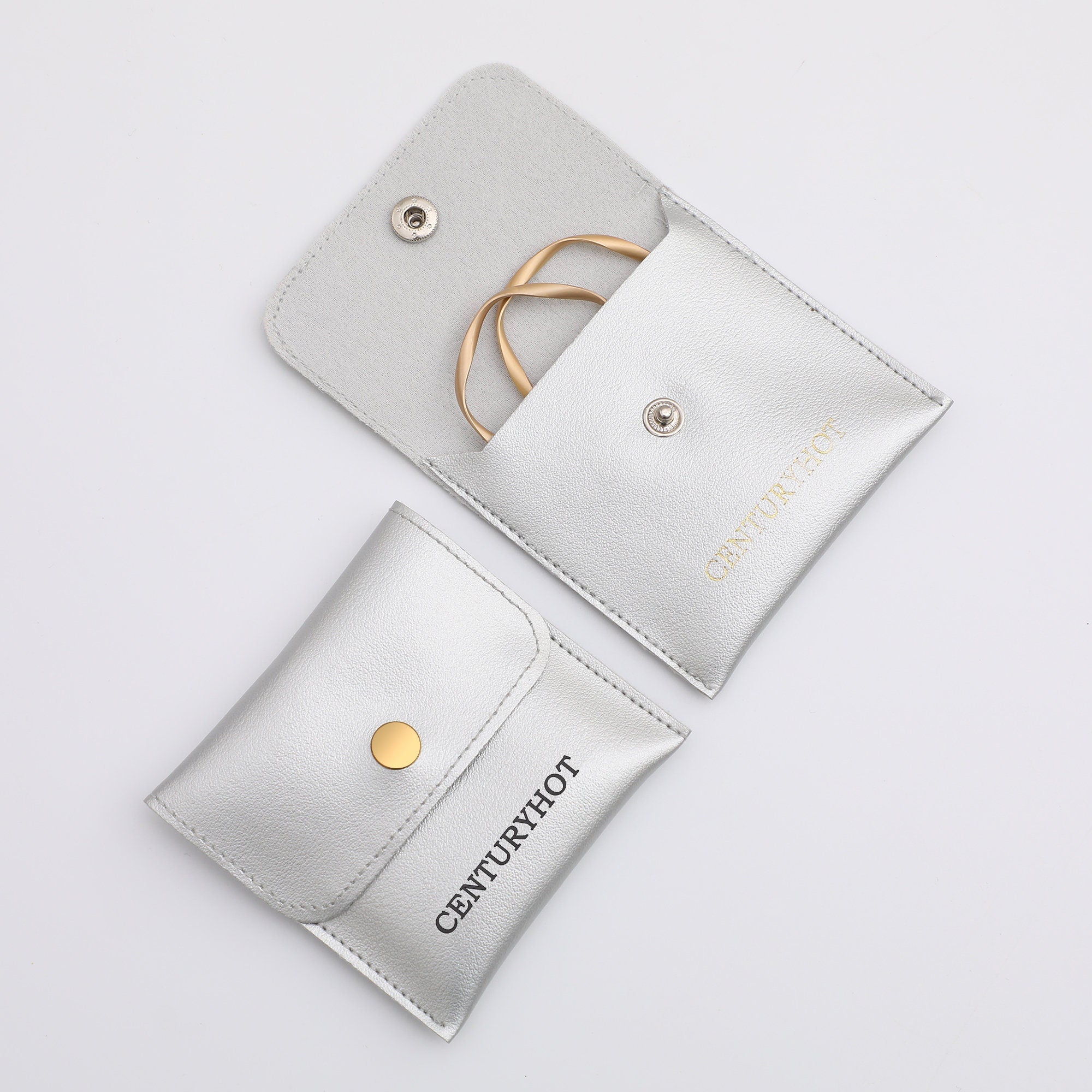 50pcs Custom Logo Faux Leather Jewelry Packaging Snap Bags-zoom-5