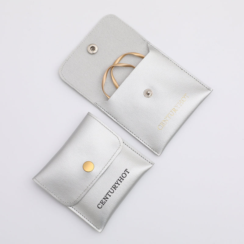 50pcs Custom Logo Faux Leather Jewelry Packaging Snap Bags-zoom-