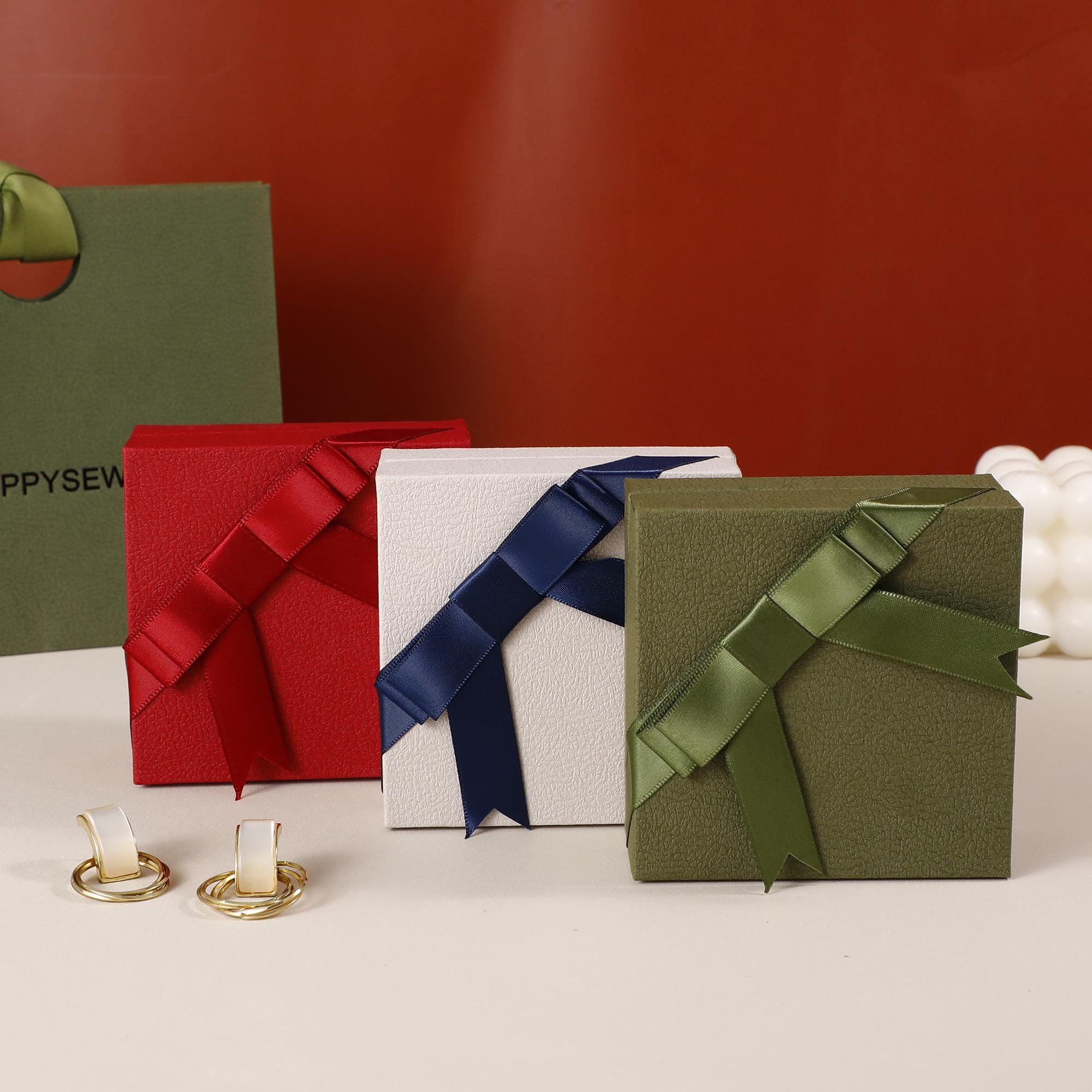 Bow Jewelry Box, Exquisite Ring Earring Necklace Box (9x9x4cm)-zoom-6