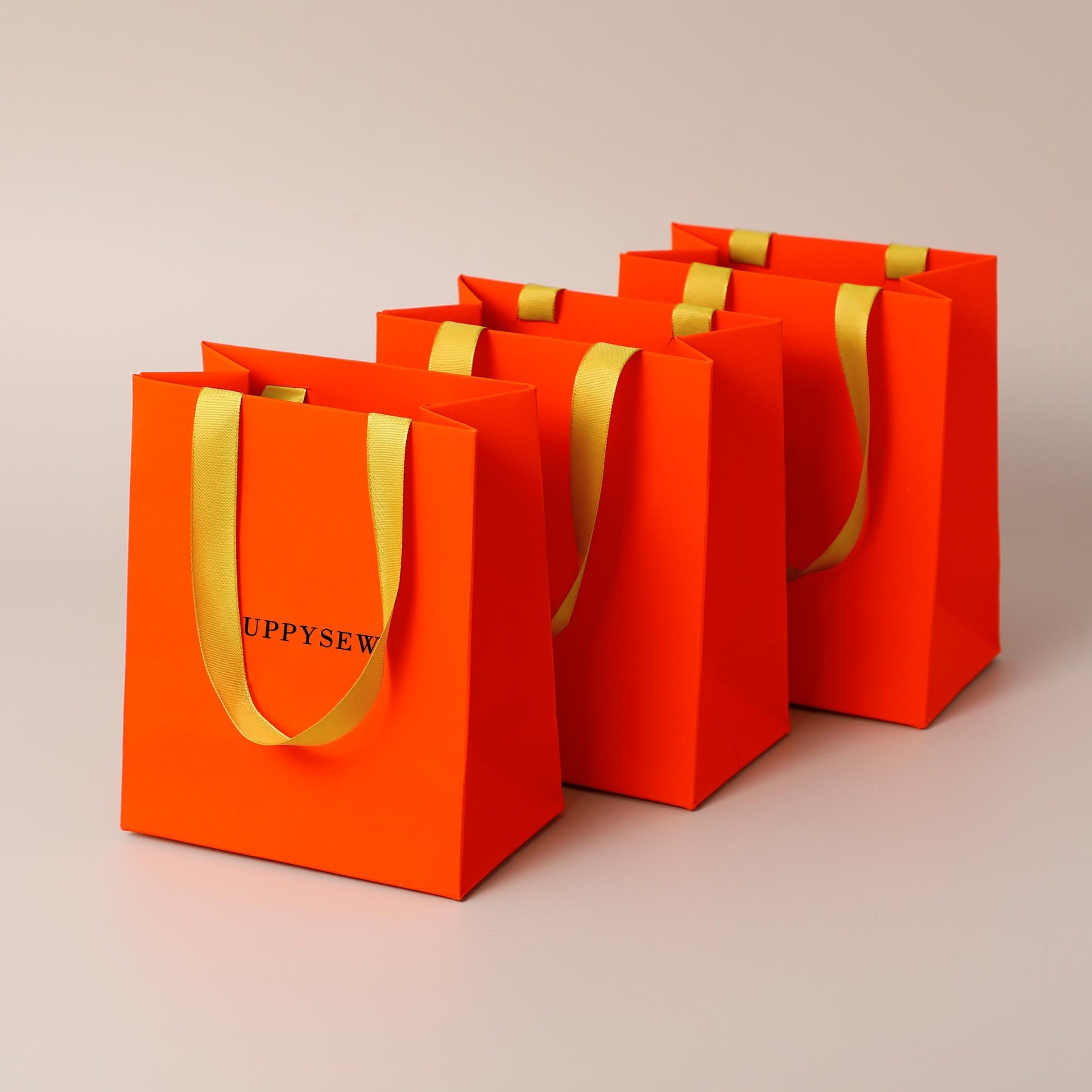 Orange Luxury Paper Gift Bags with Gold Handles | Wedding Favor, Small Business Packaging-3