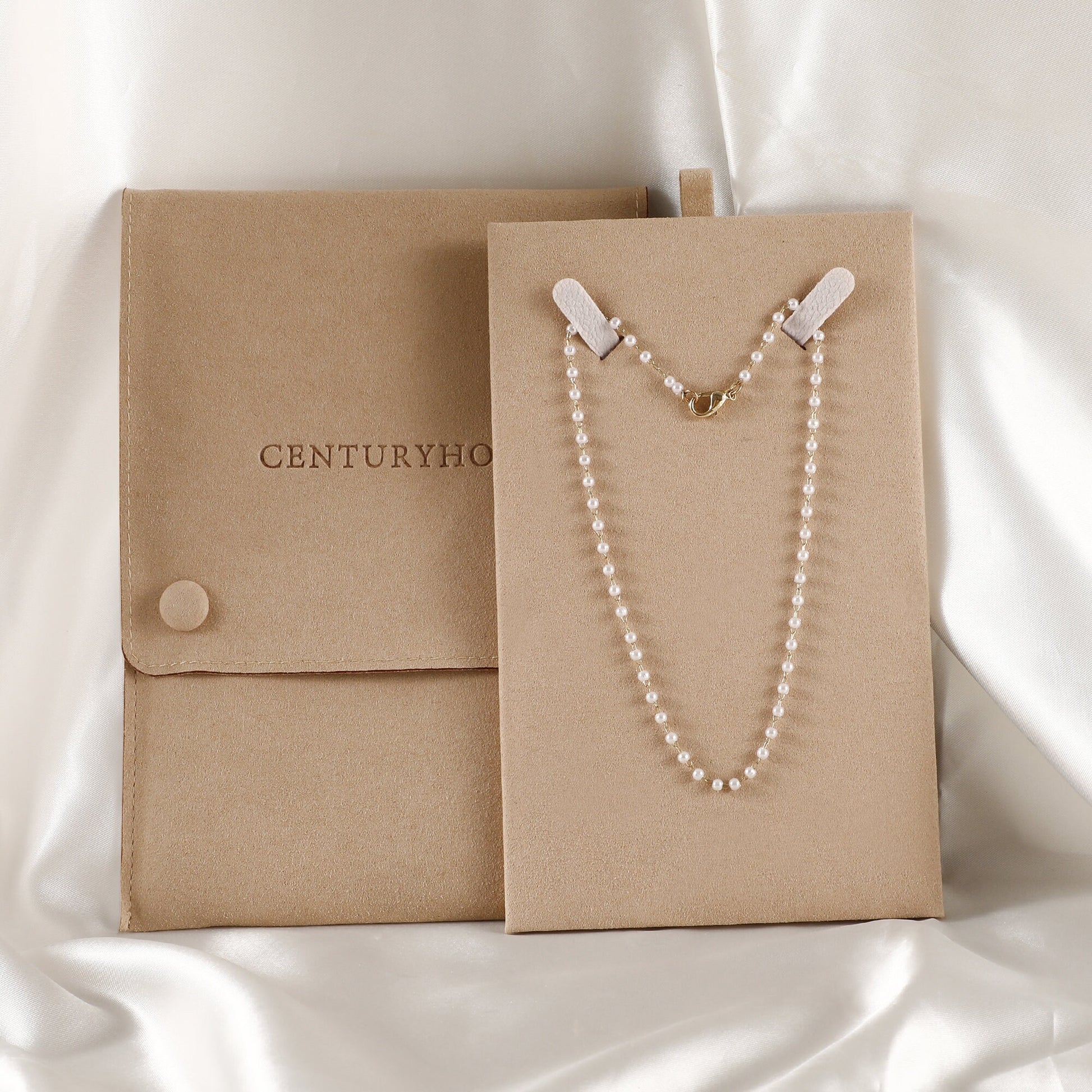 Personalized Cream Microfiber Necklace Gift Bag, Jewelry Display-7