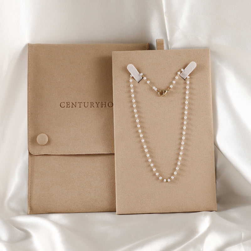 Personalized Cream Microfiber Necklace Gift Bag, Jewelry Display-zoom-