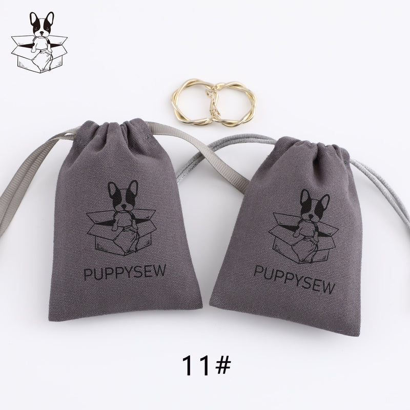 Custom Logo Dark Gray Canvas Drawstring Bag, Jewelry Packaging-zoom-