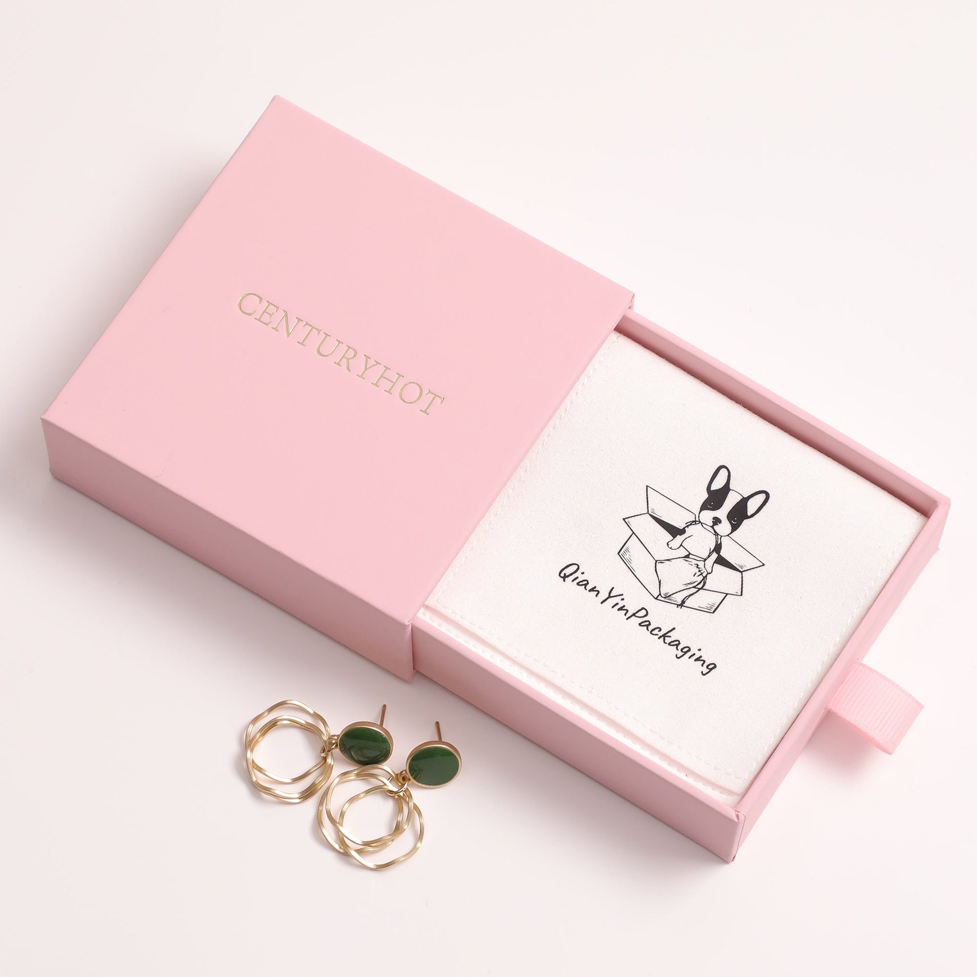 50 Pink Jewelry Box Sets (9x9x3cm) Custom Logo, Cardboard Drawer Packaging-2