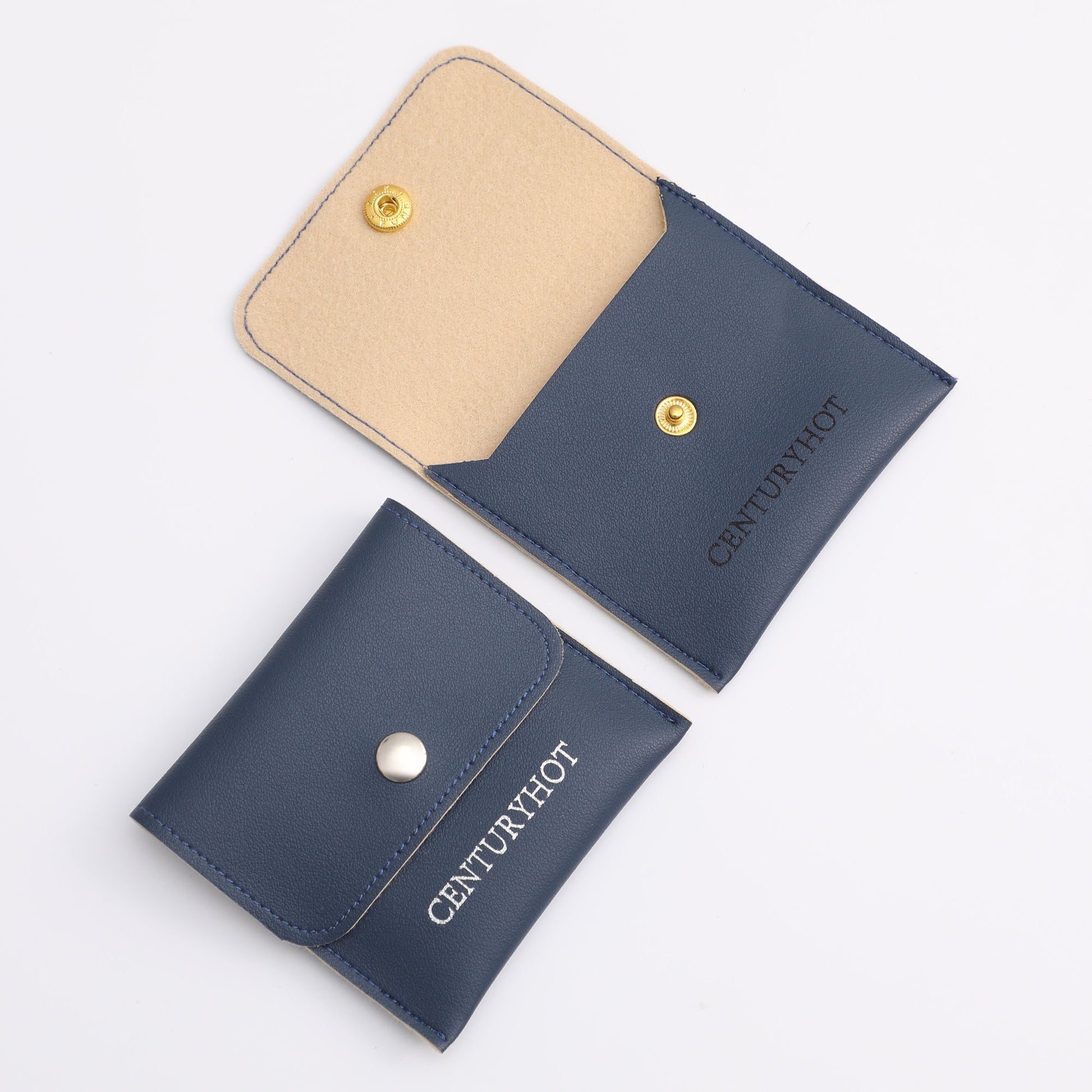 Custom Embossed Jewelry Packaging Bag: Snap Button Faux Leather-4