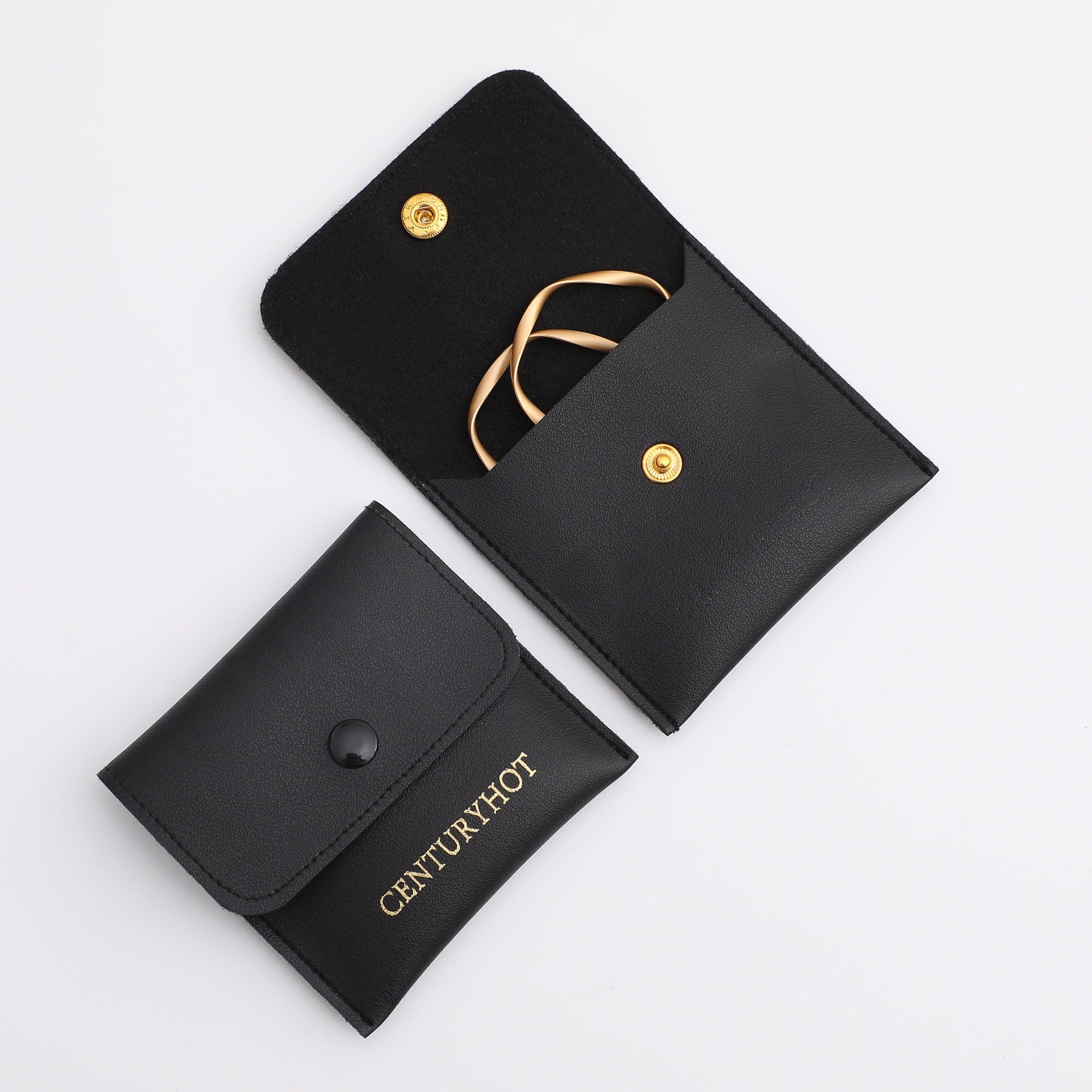Custom Logo Black Faux Leather Jewelry Bags, Embossed Snap Bags-zoom-4