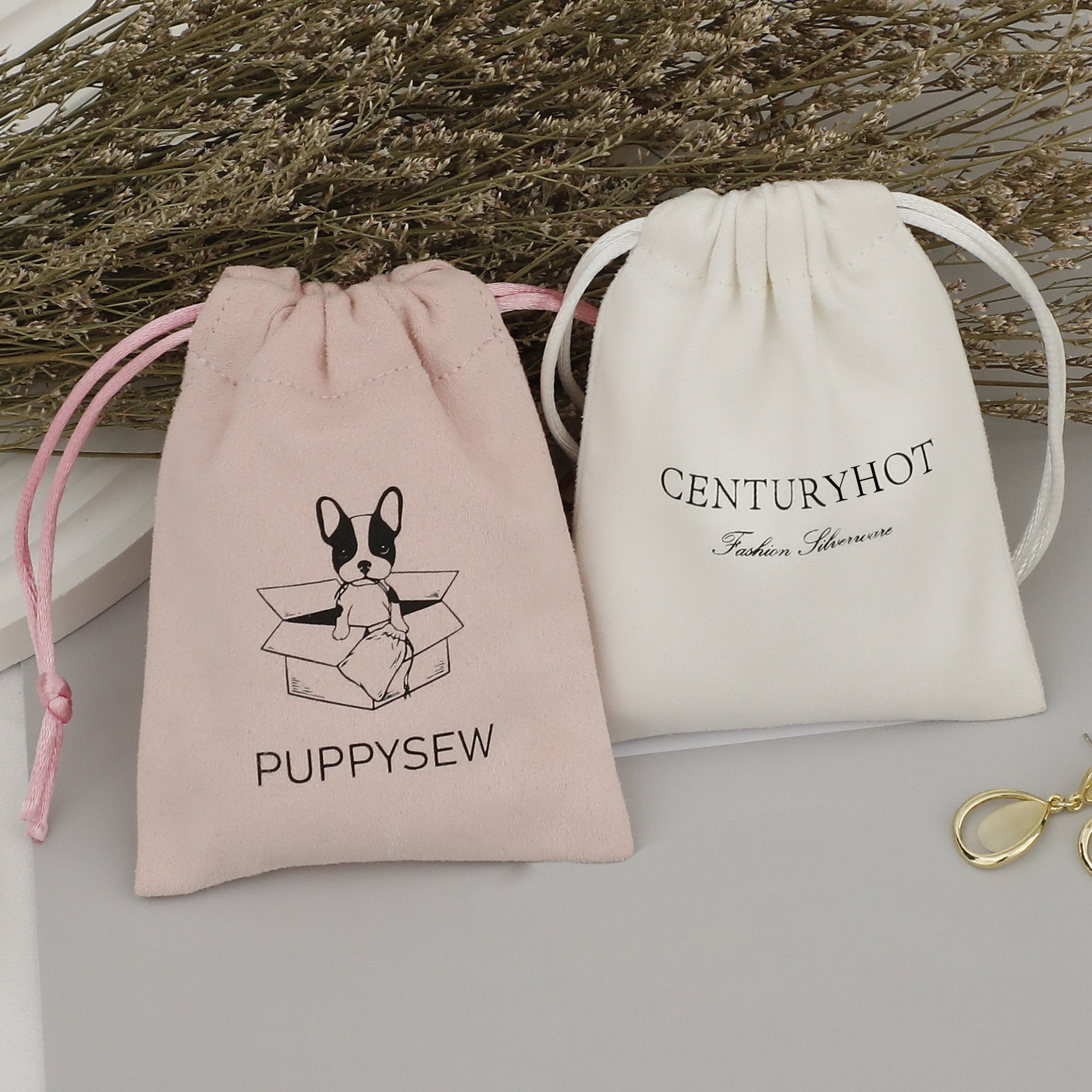 Personalized Suede Drawstring Bag with Logo, Jewelry Pouch-zoom-1