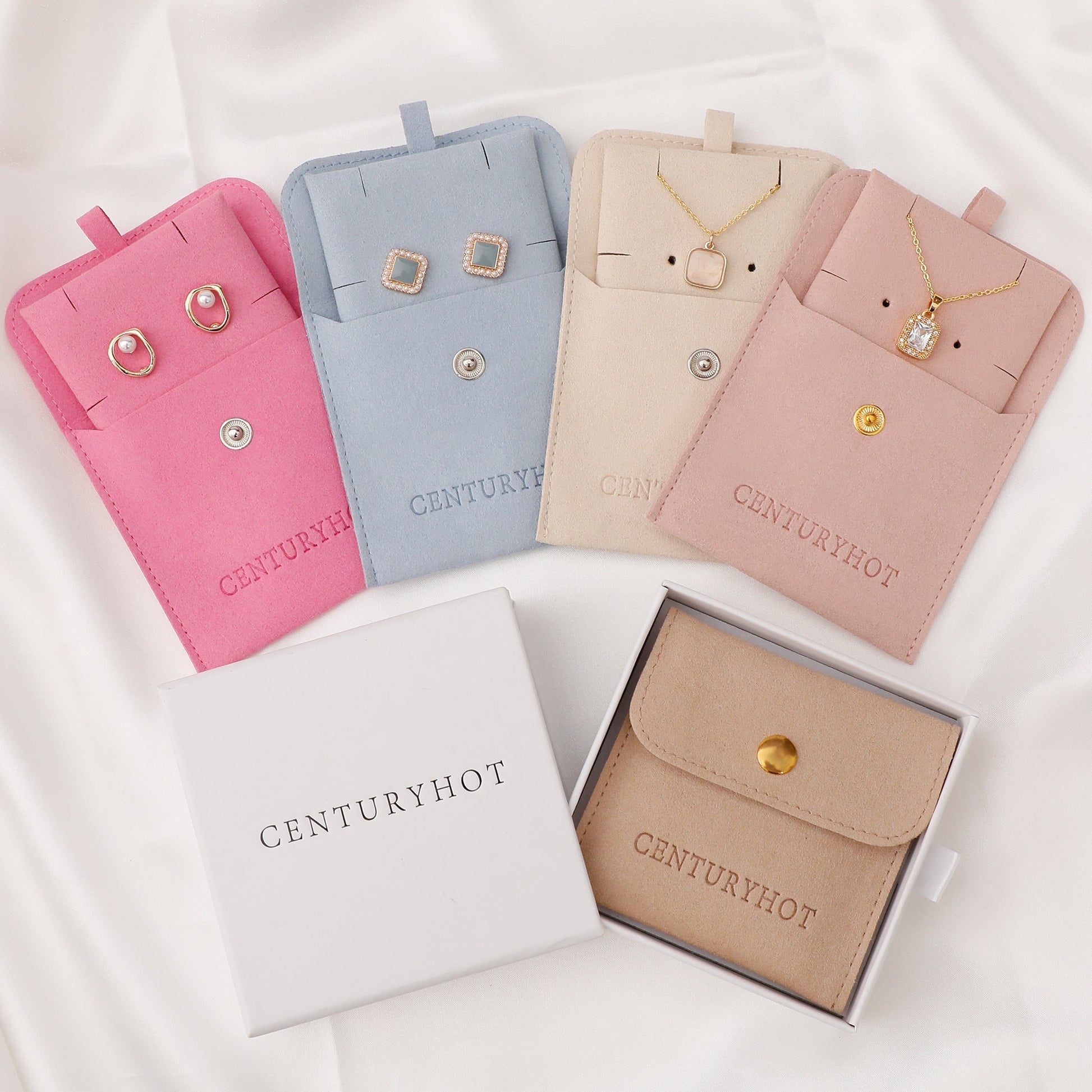 Custom Jewelry Pouch Set (50) | Microfiber Snap Bags with Logo-1
