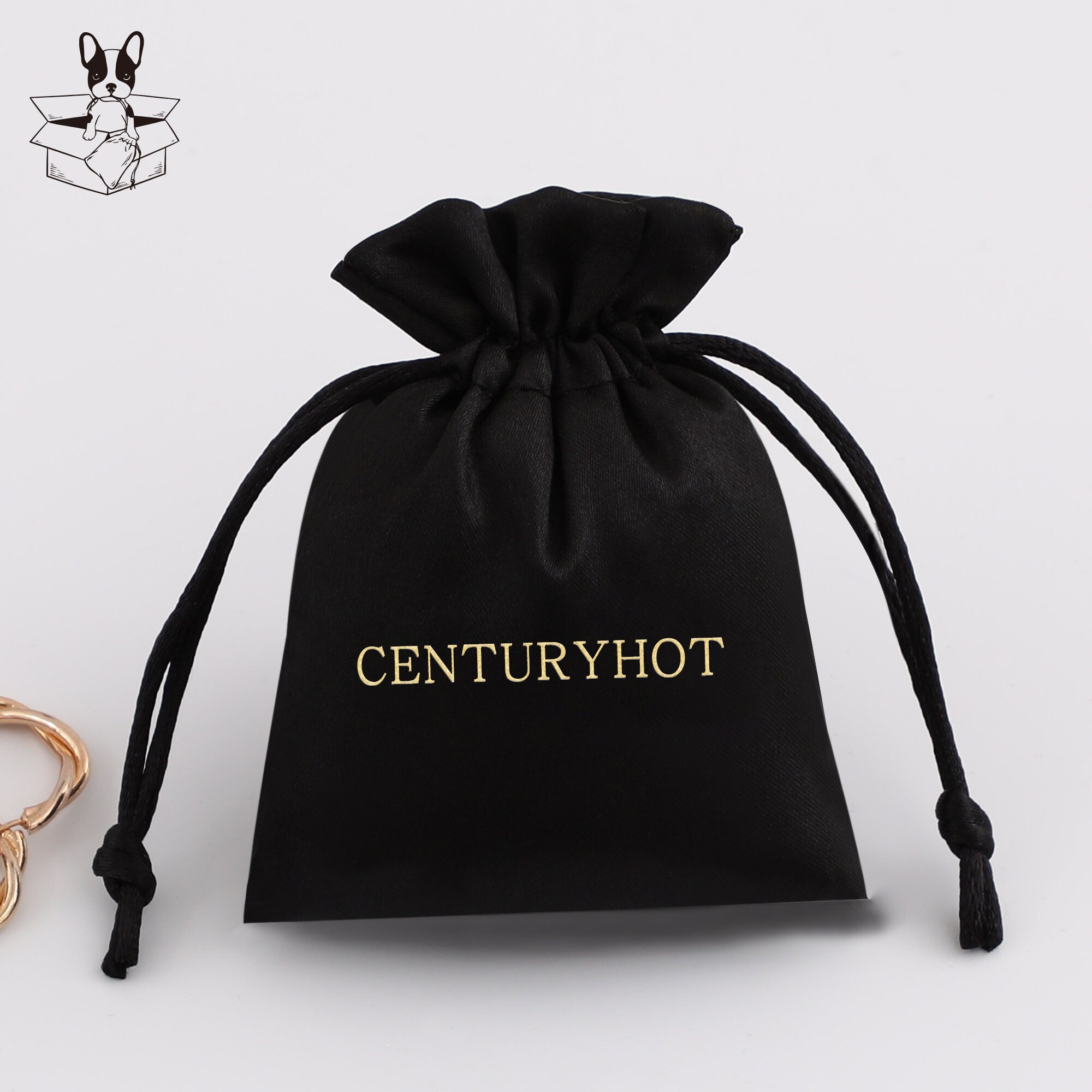 Personalized Black Satin Drawstring Bag, Custom Logo Jewelry Pouch