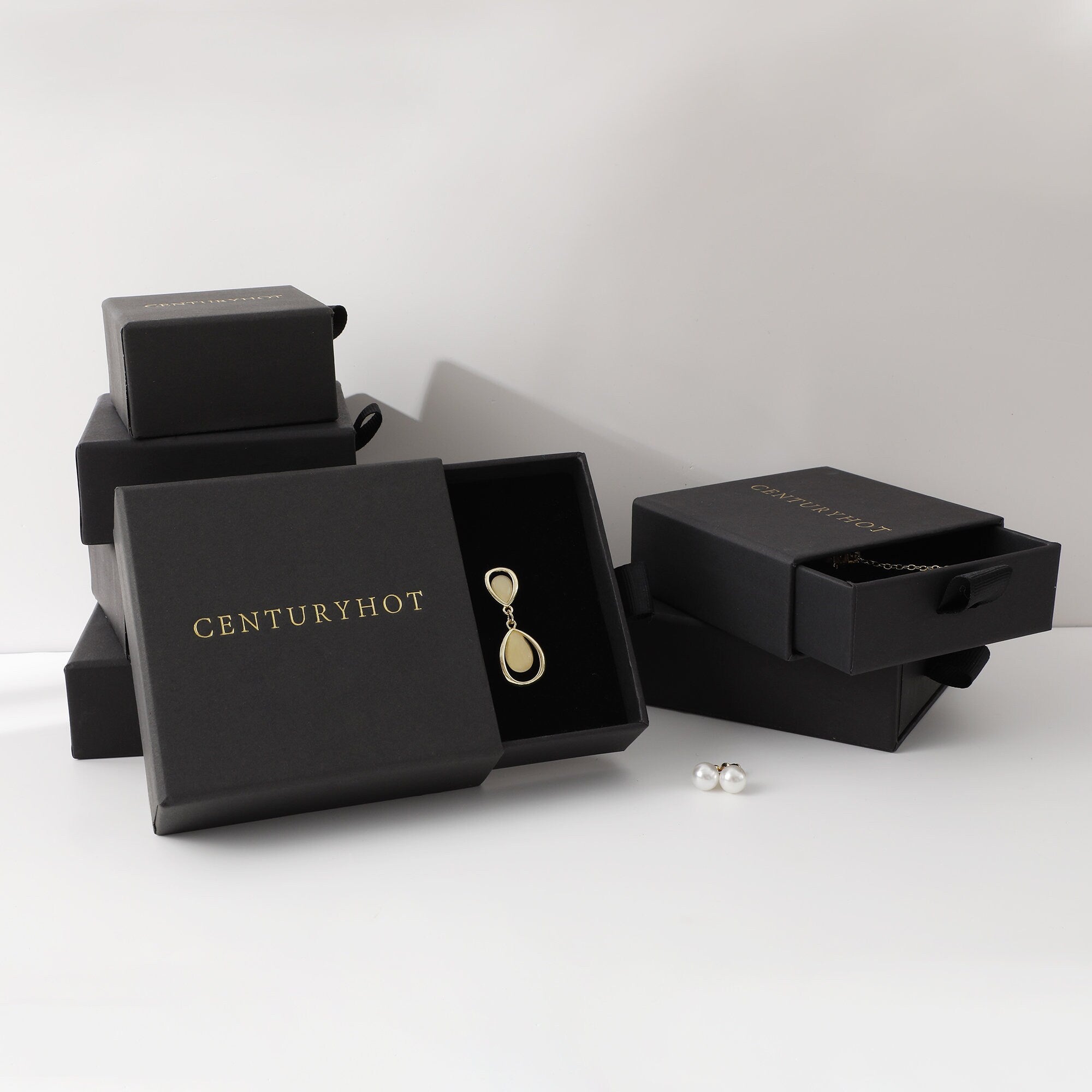 Custom Logo Jewelry Box: Chic Black Carton, Drawer Style