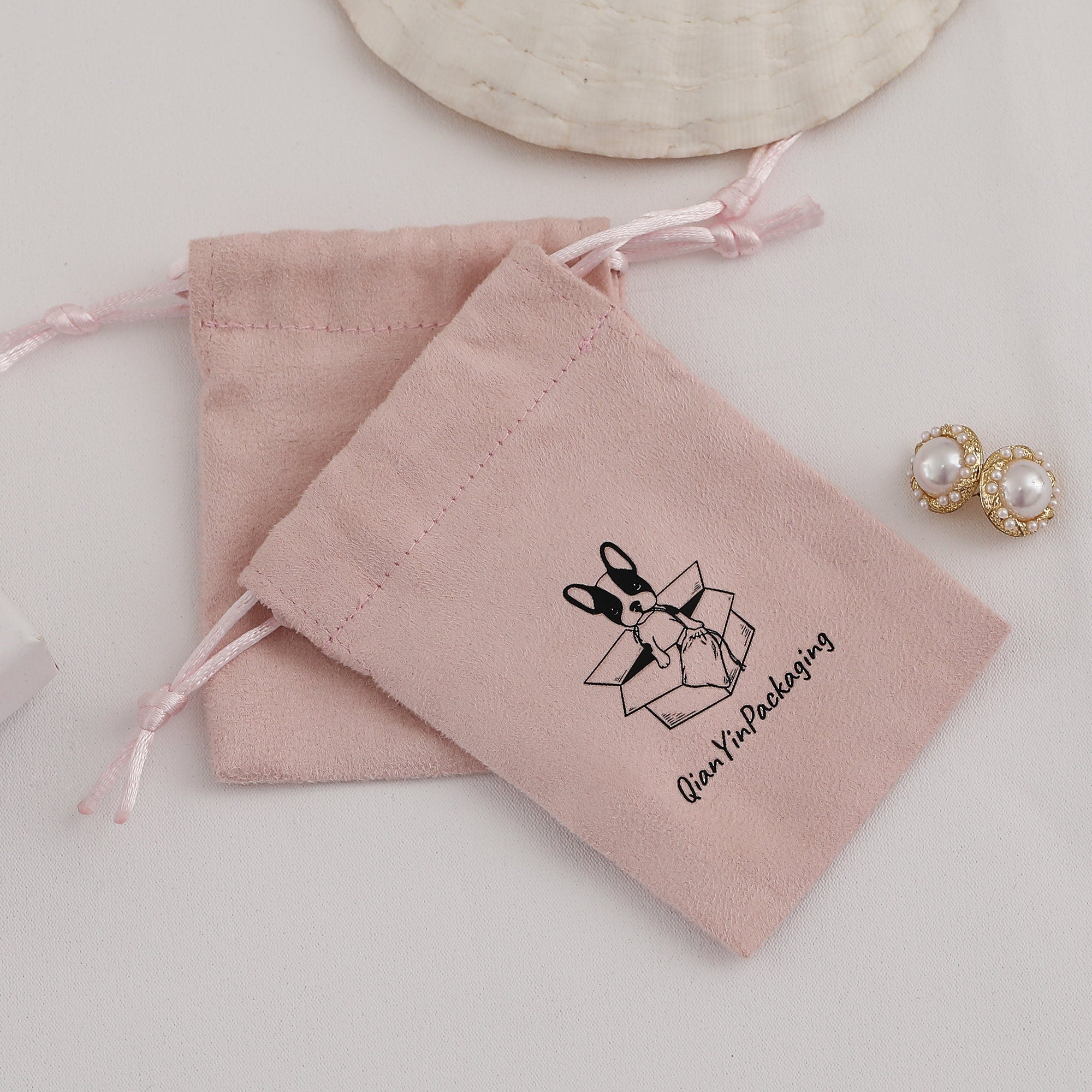 Personalized Pink Suede Drawstring Bag: Custom Logo Jewelry Pouch-zoom-3