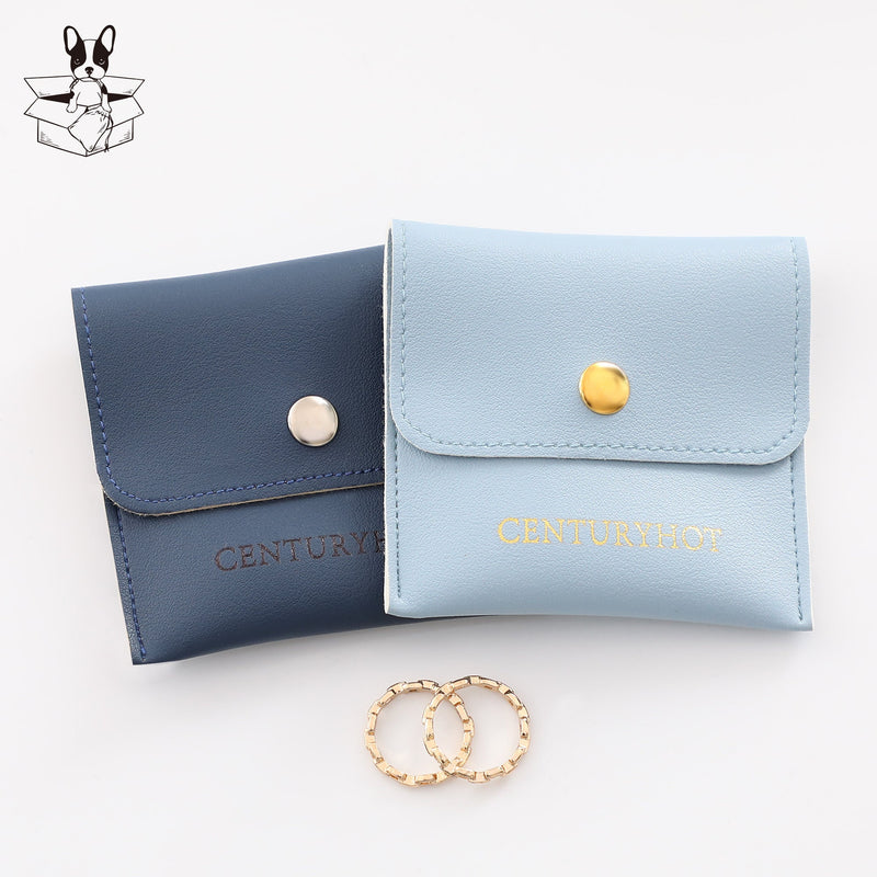Custom Embossed Jewelry Packaging Bag: Snap Button Faux Leather-zoom-