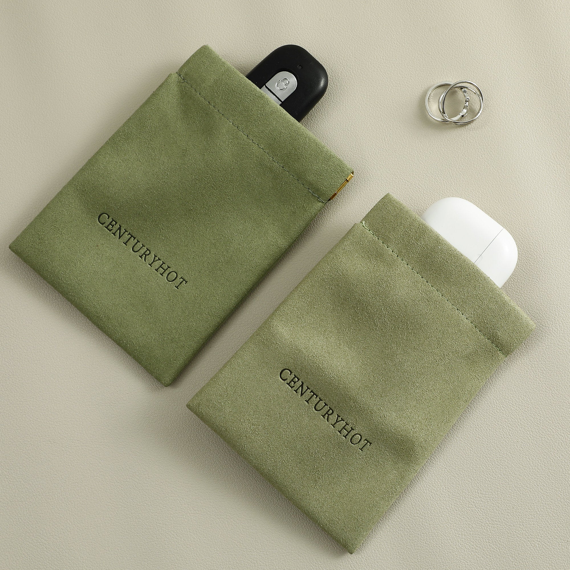 50 Green Microfiber Bag, Custom Logo Spring Buckle, Lipstick Jewelry Pouch-zoom-8