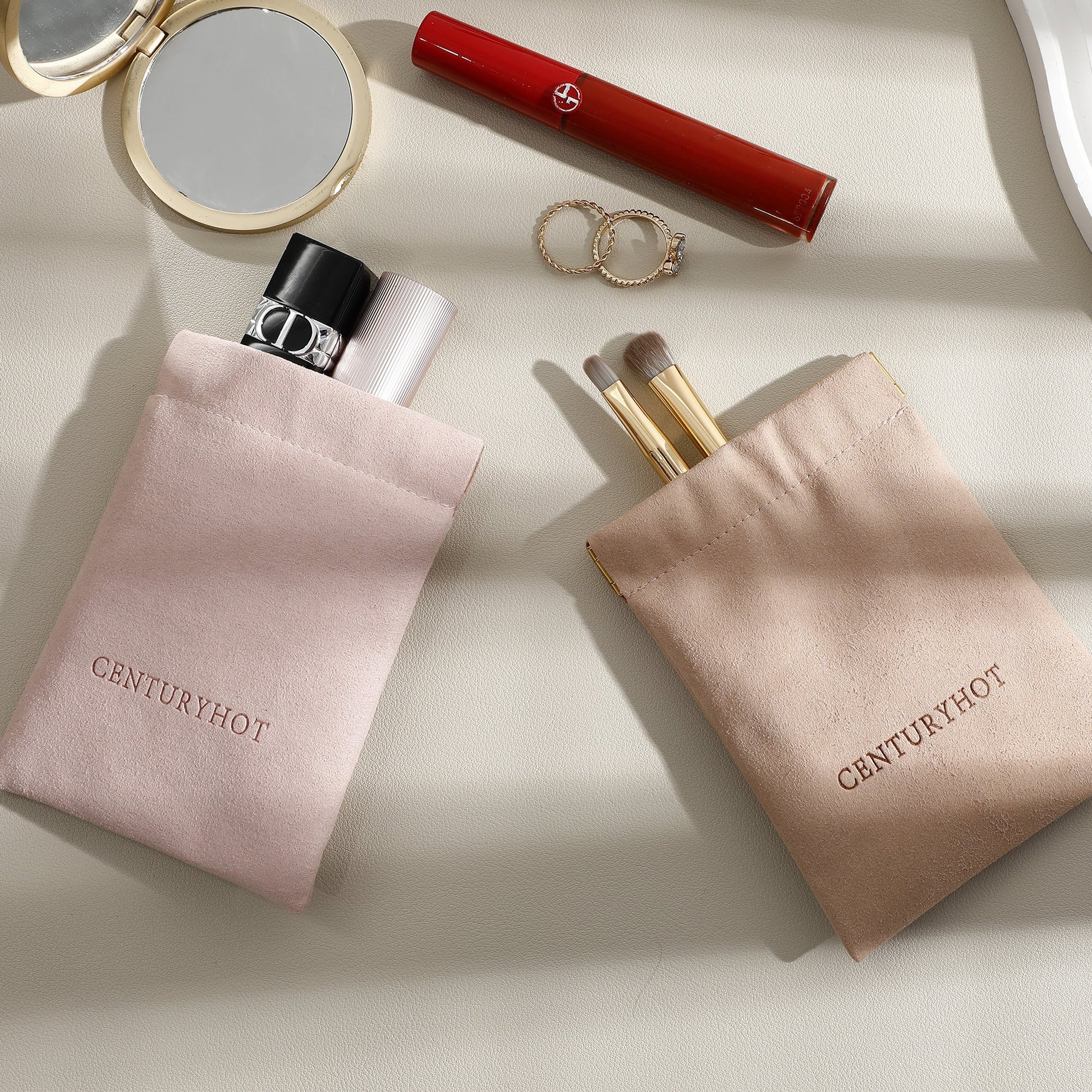 Custom Logo Microfiber Bag, Spring Buckle Lipstick Pouch (50pcs)-3