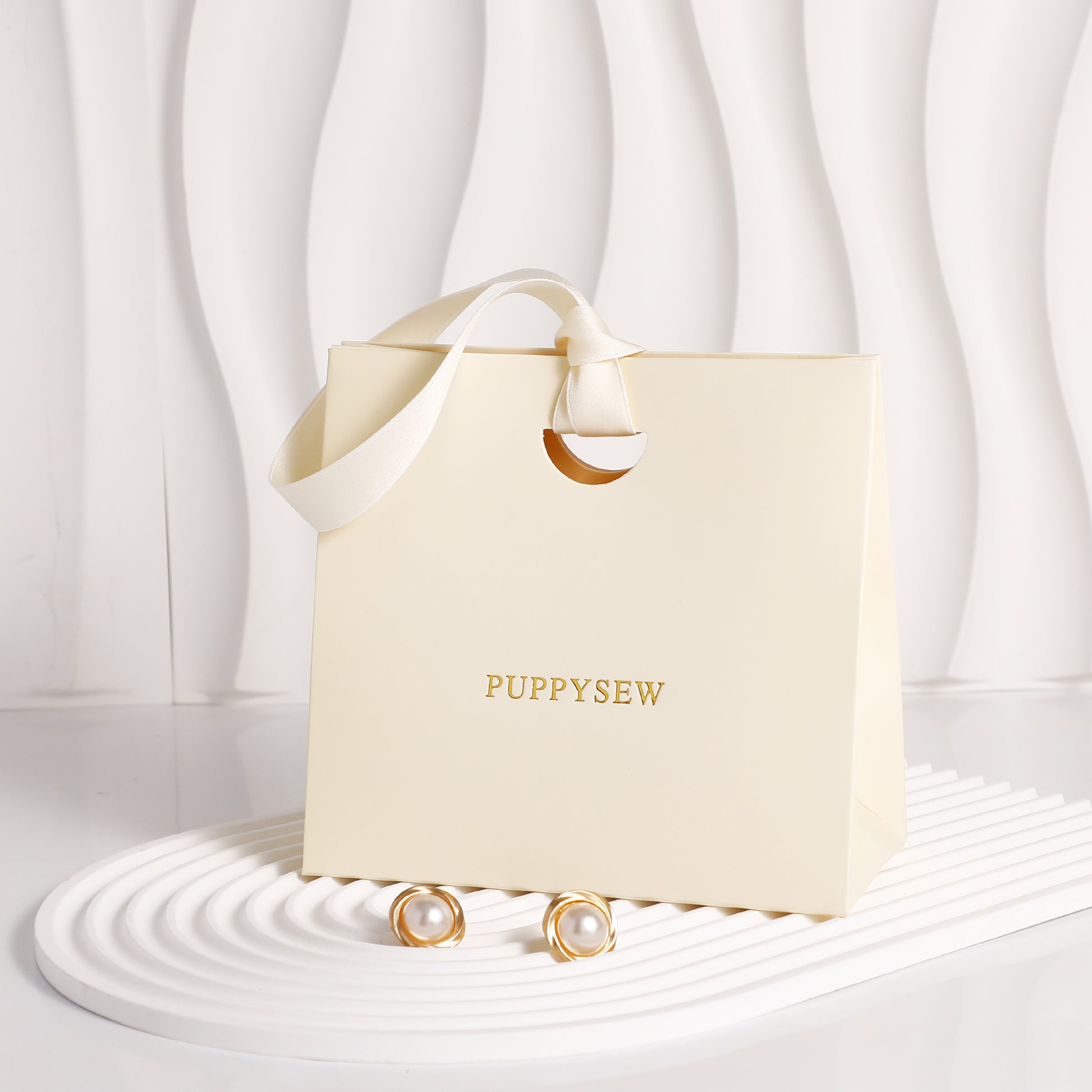 Custom Beige Ribbon Paper Bags, Luxury Boutique Packaging, Personalized Logo-3