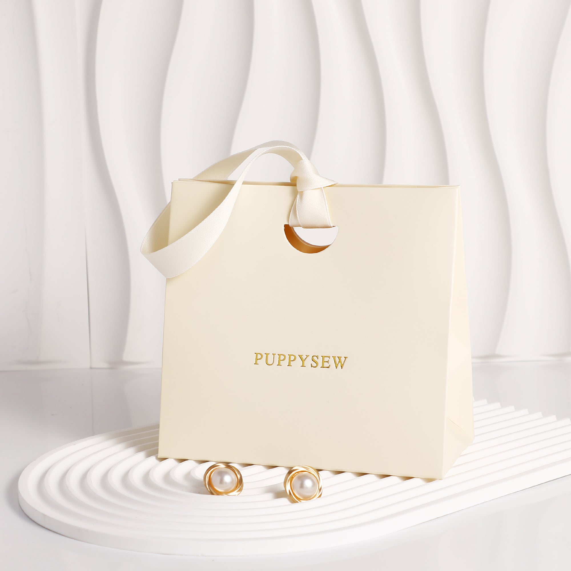 Custom Beige Ribbon Paper Bags, Luxury Boutique Packaging, Personalized Logo-zoom-3