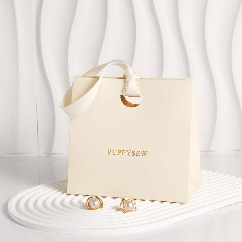 Custom Beige Ribbon Paper Bags, Luxury Boutique Packaging, Personalized Logo-zoom-