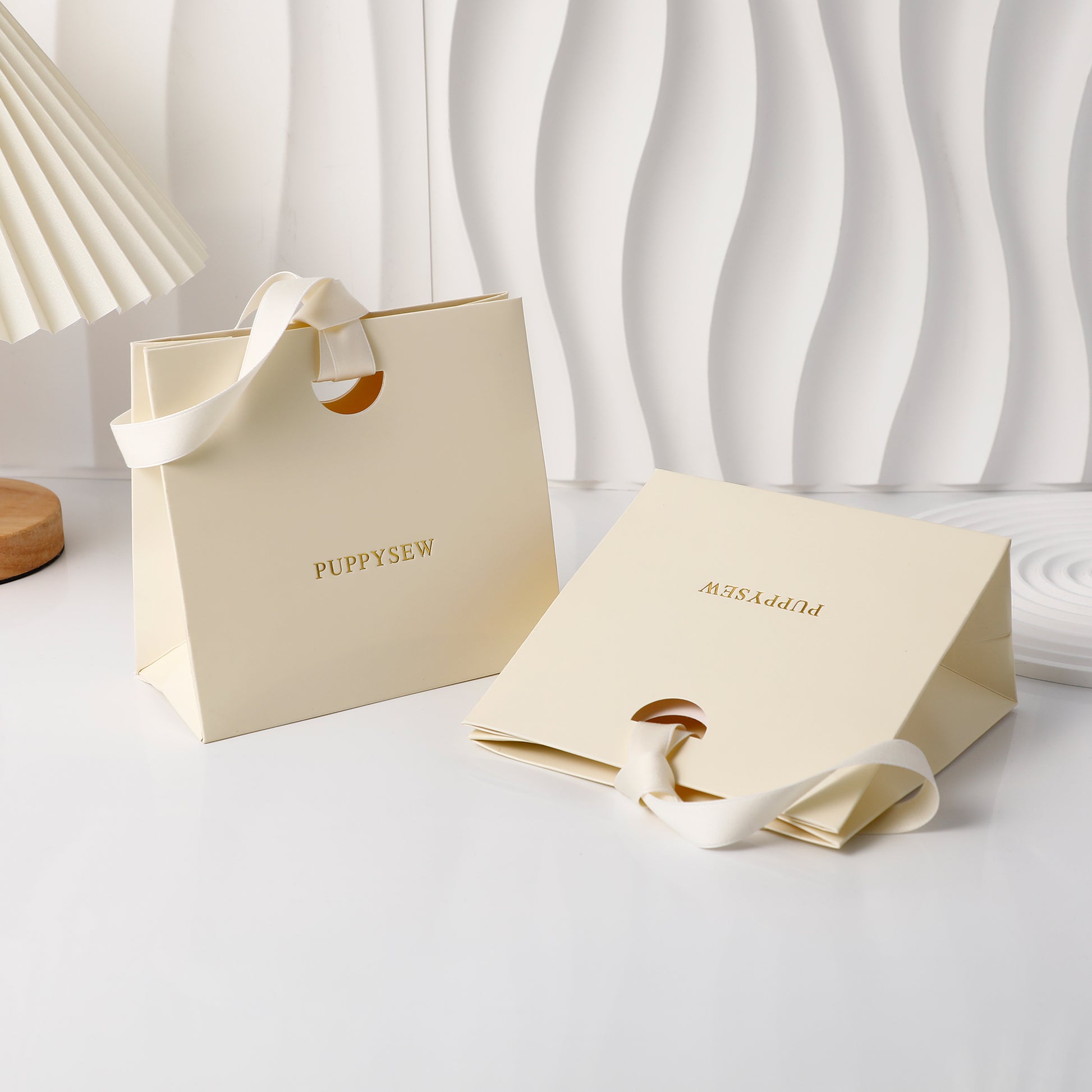 Custom Beige Ribbon Paper Bags, Luxury Boutique Packaging, Personalized Logo-6