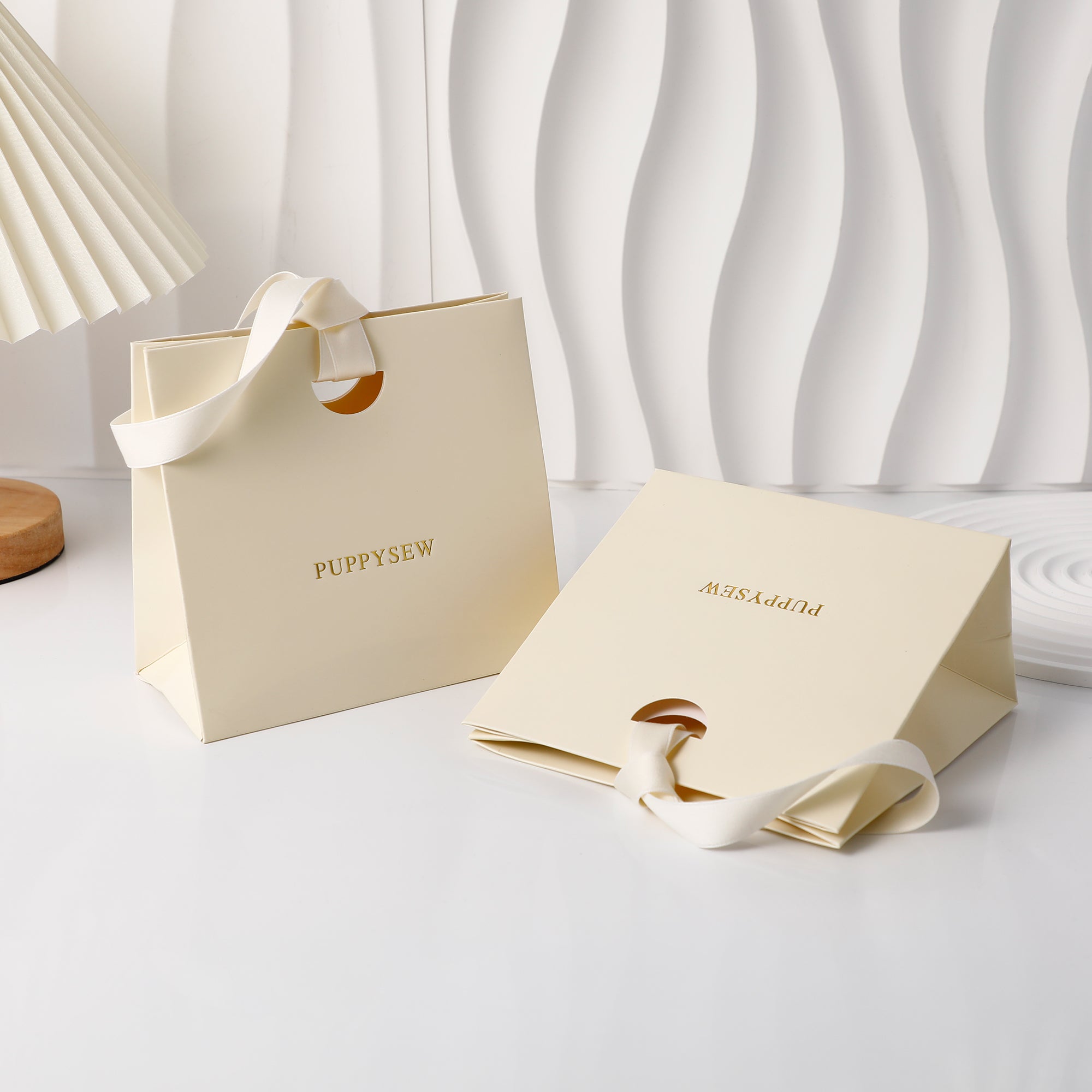Custom Beige Ribbon Paper Bags, Luxury Boutique Packaging, Personalized Logo-zoom-6