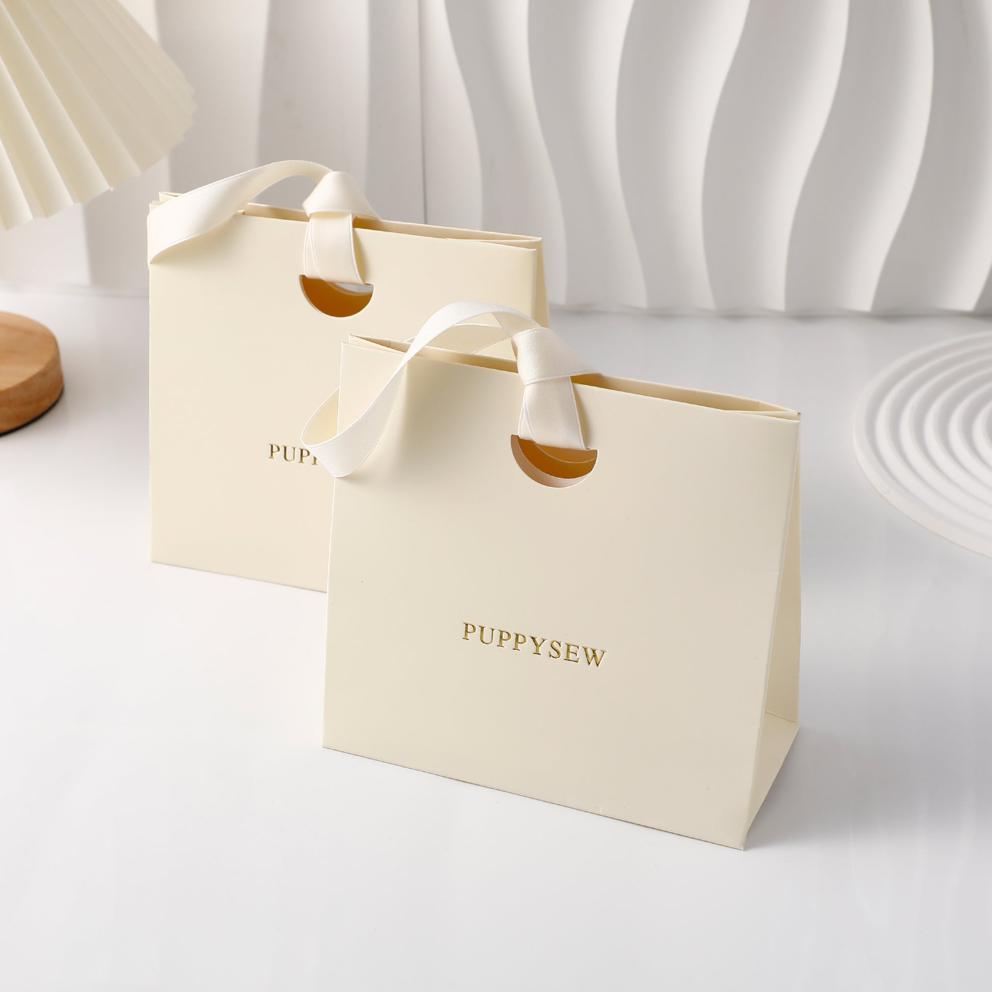 Custom Beige Ribbon Paper Bags, Luxury Boutique Packaging, Personalized Logo-8