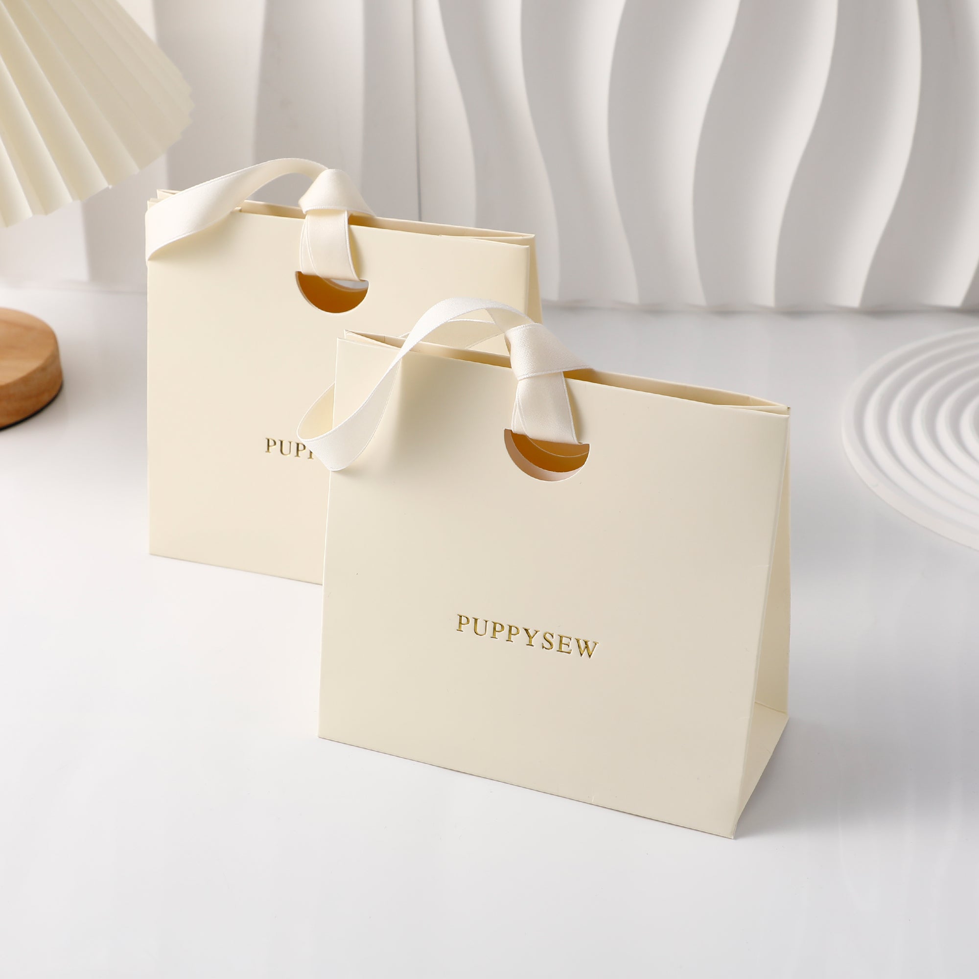 Custom Beige Ribbon Paper Bags, Luxury Boutique Packaging, Personalized Logo-zoom-8