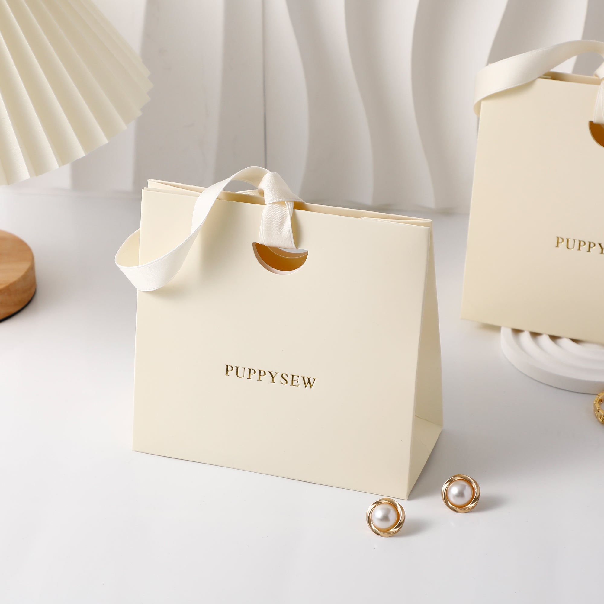 Custom Beige Ribbon Paper Bags, Luxury Boutique Packaging, Personalized Logo-zoom-7