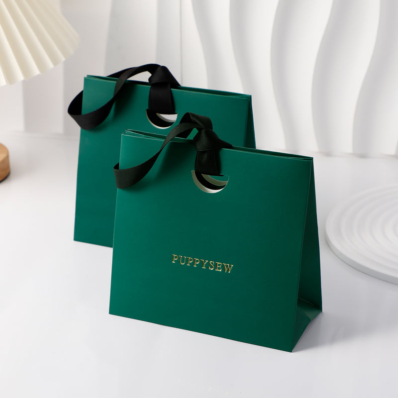 High-end satin ribbon paper bags, logo printing available, ideal for boutique packaging and wedding gifts.-zoom-