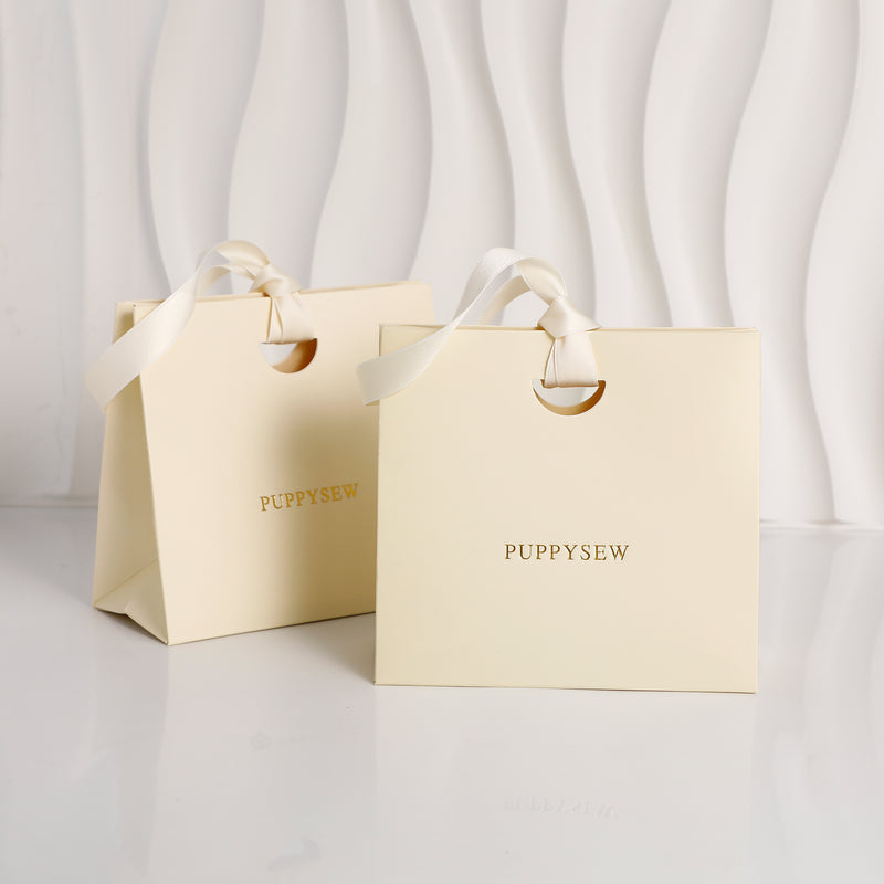 Custom Beige Ribbon Paper Bags, Luxury Boutique Packaging, Personalized Logo-zoom-