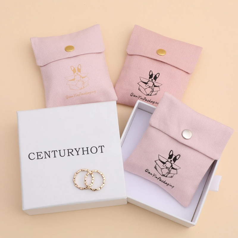 Custom Logo Cotton Twill Jewelry Bag with Snap, Personalized Sachet (50 Pieces)-zoom-