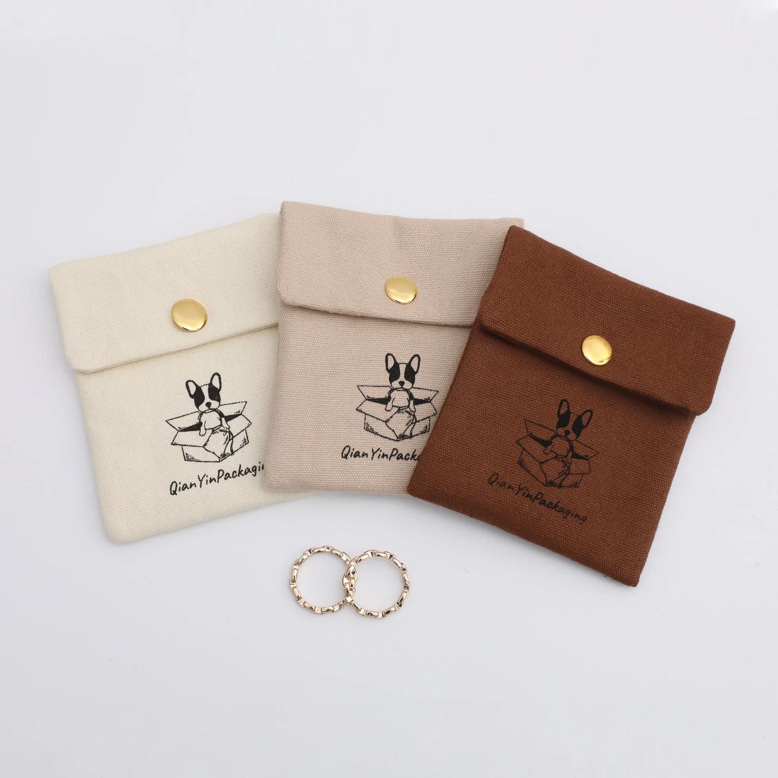 50 Pcs Customized Cotton Canvas Jewelry Pouch, Personalized Logo-2