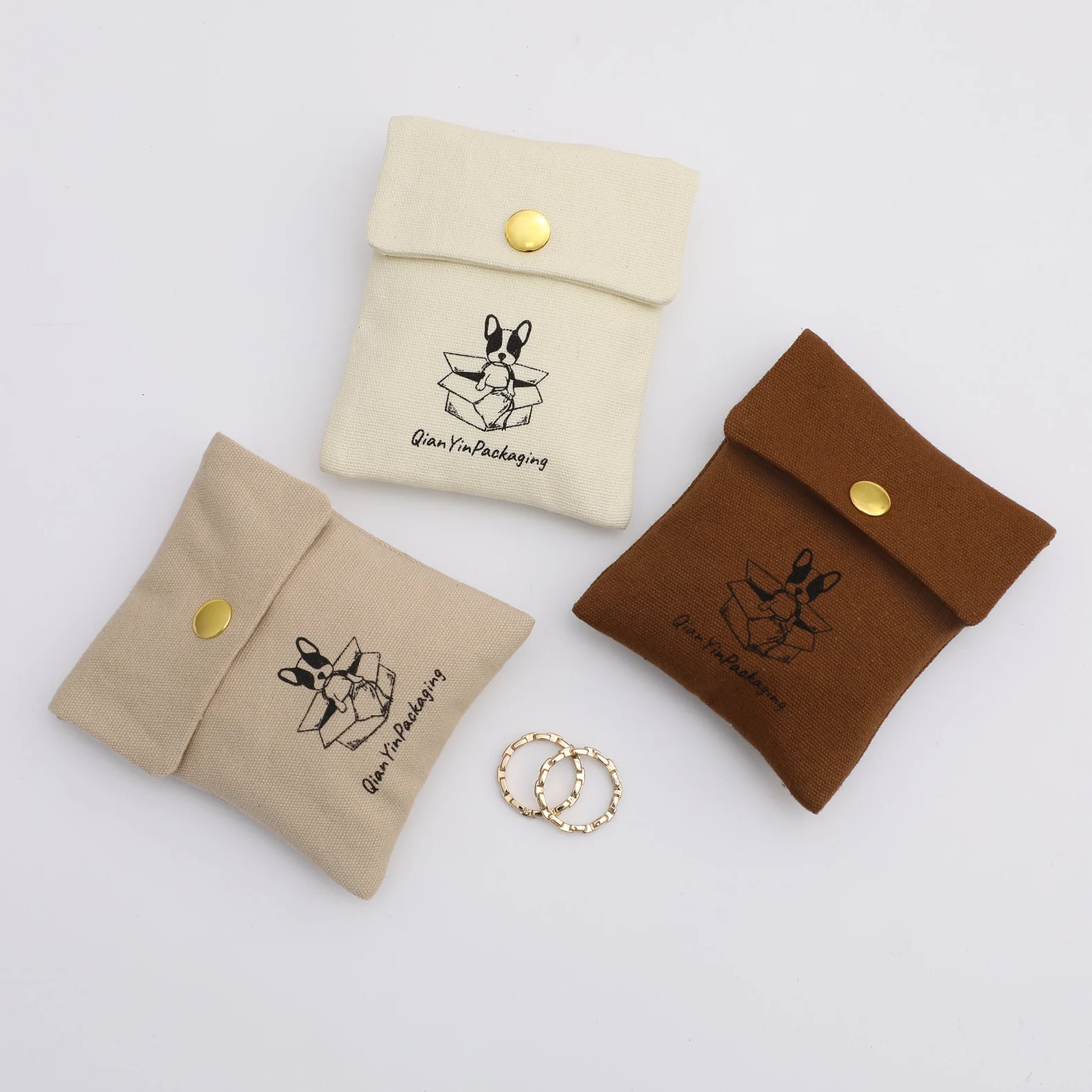 50 Pcs Customized Cotton Canvas Jewelry Pouch, Personalized Logo-zoom-4