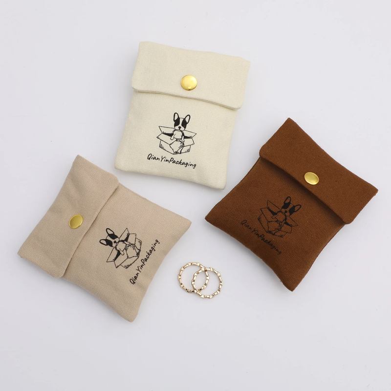 50 Pcs Customized Cotton Canvas Jewelry Pouch, Personalized Logo-zoom-