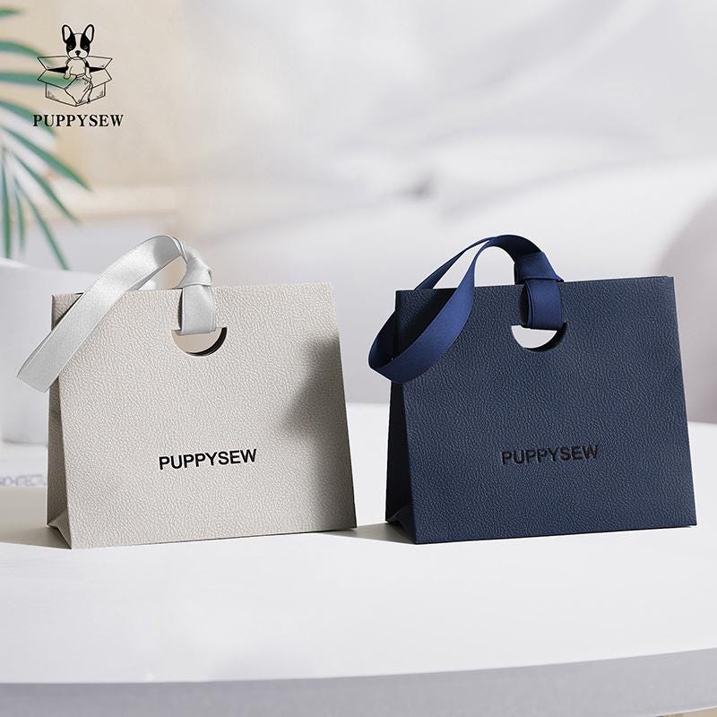 Custom Textured Gift Paper Bags with Ribbon, Personalized Logo-4