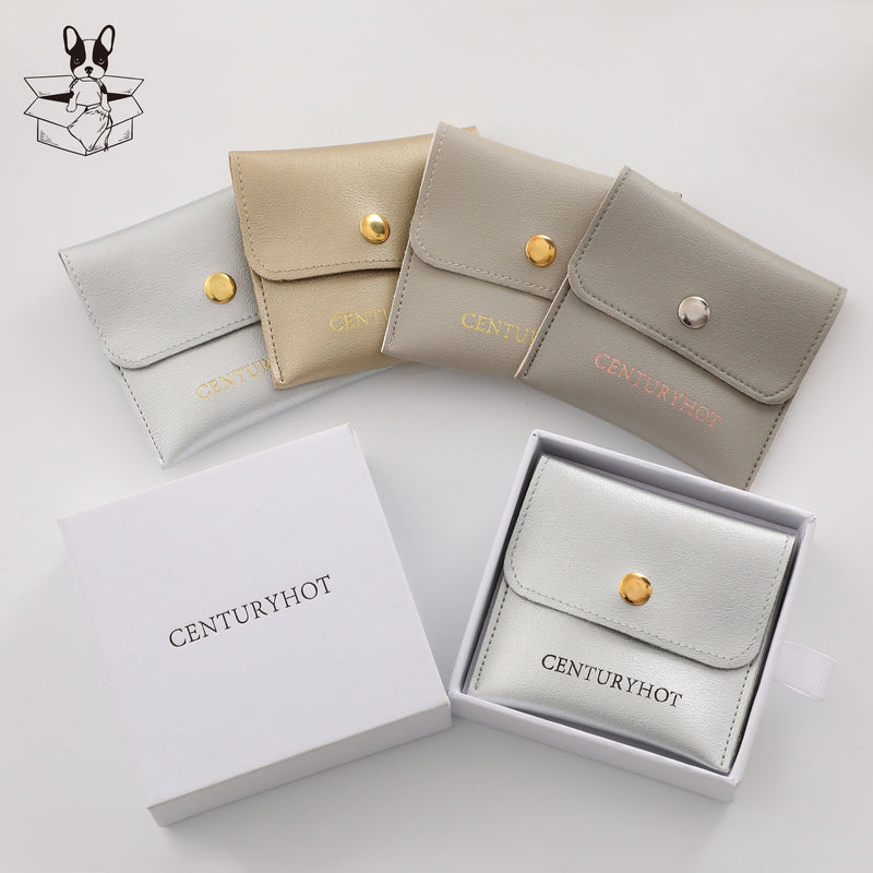 50pcs Custom Logo Faux Leather Jewelry Packaging Snap Bags-zoom-