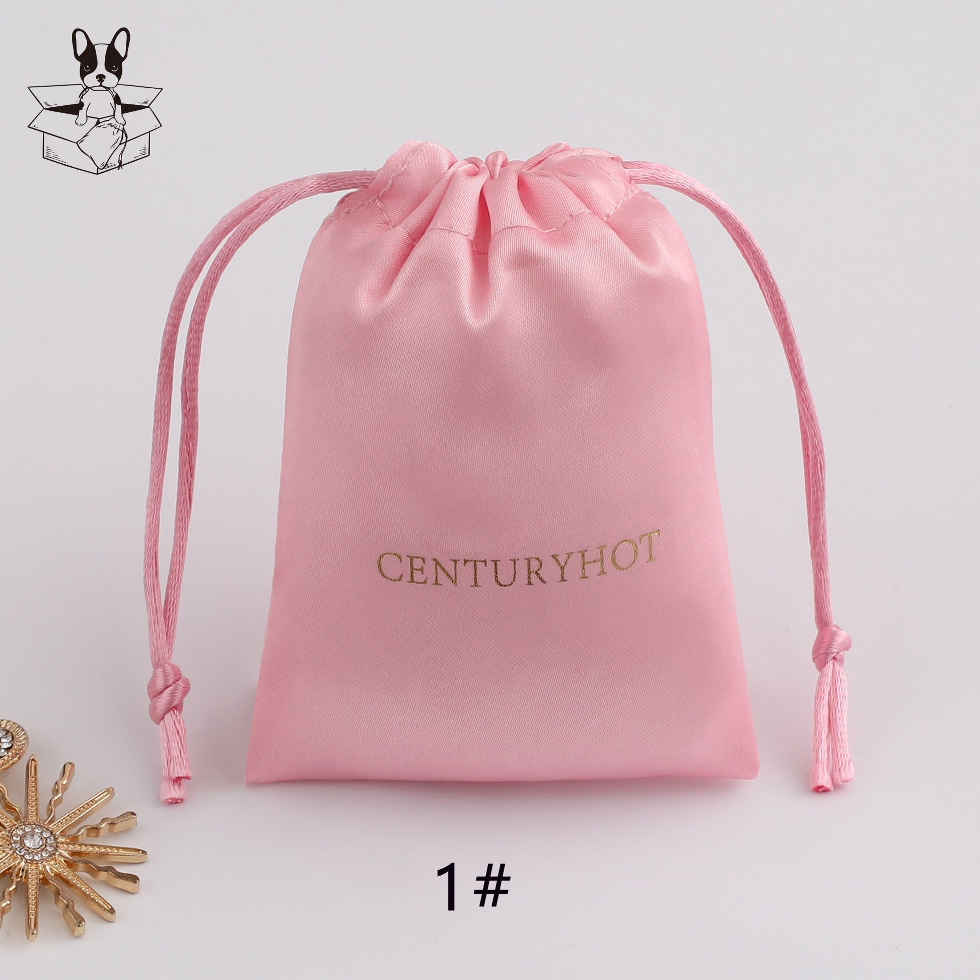 Personalized Pink Satin Drawstring Bag, Custom Logo Jewelry Pouch-1