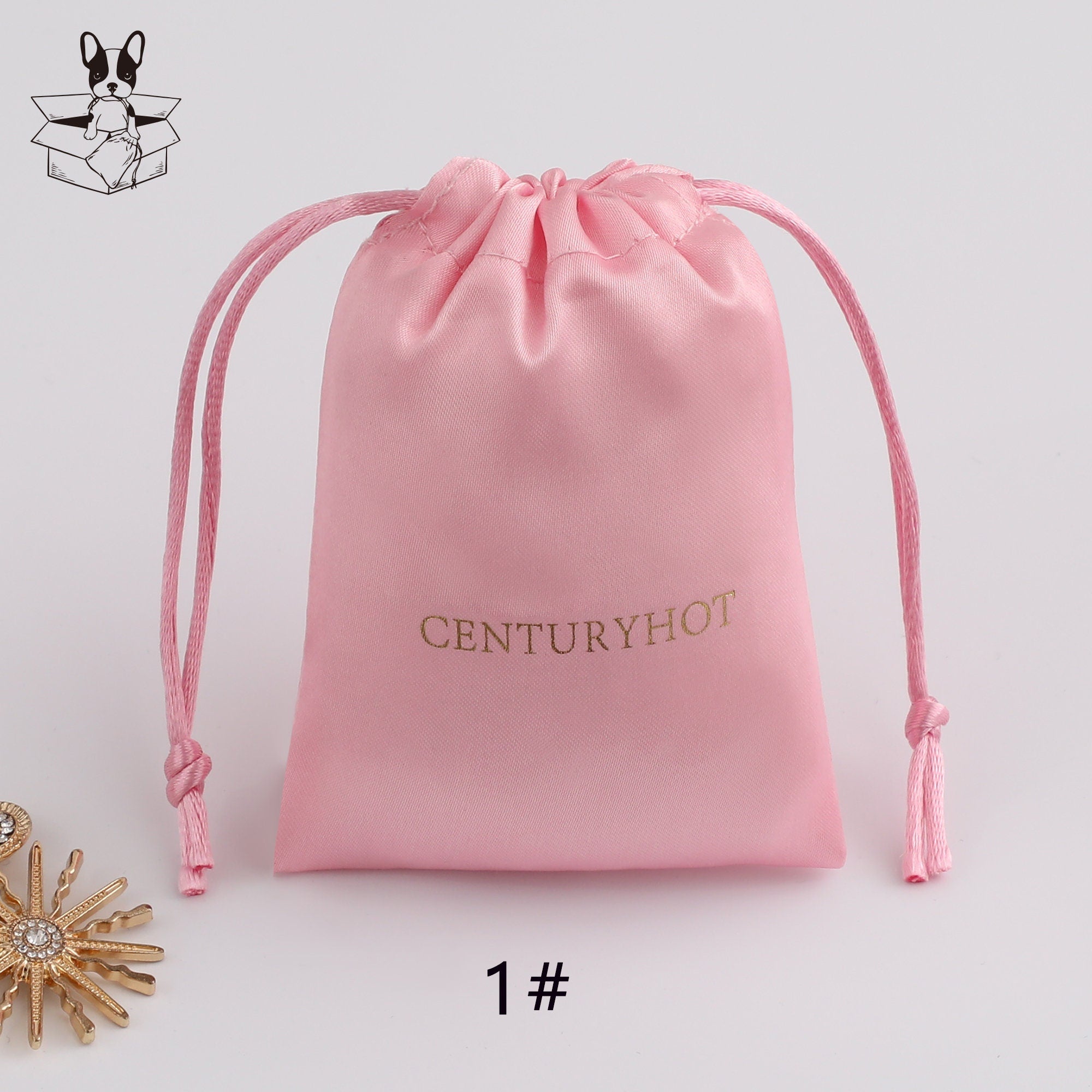 Personalized Pink Satin Drawstring Bag, Custom Logo Jewelry Pouch