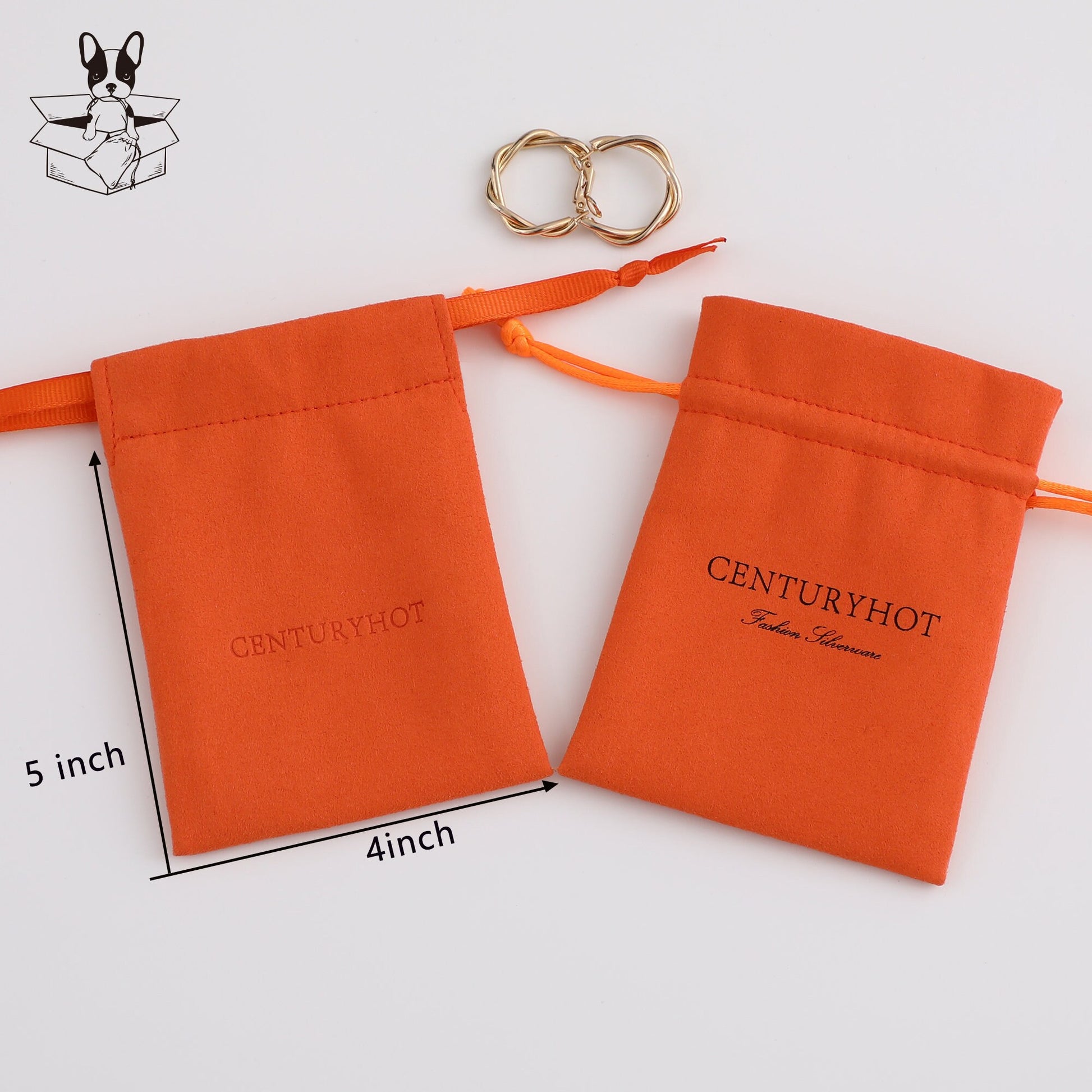Personalized Orange Microfiber Drawstring Bag, Custom Logo Jewelry Packaging-9