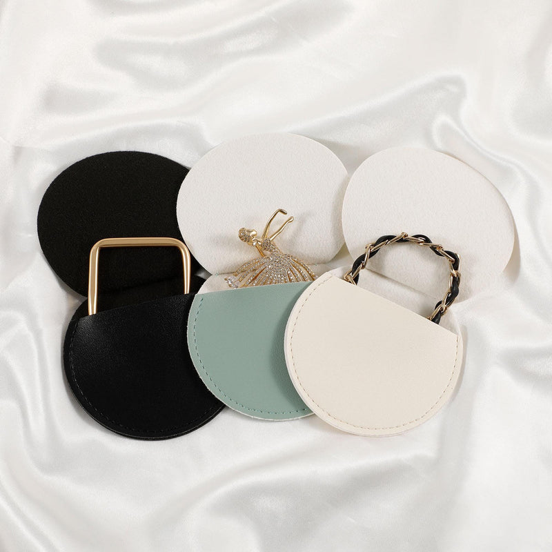 Customizable Faux Leather Round Jewelry Bag, Logo Debossed (50pcs)-zoom-