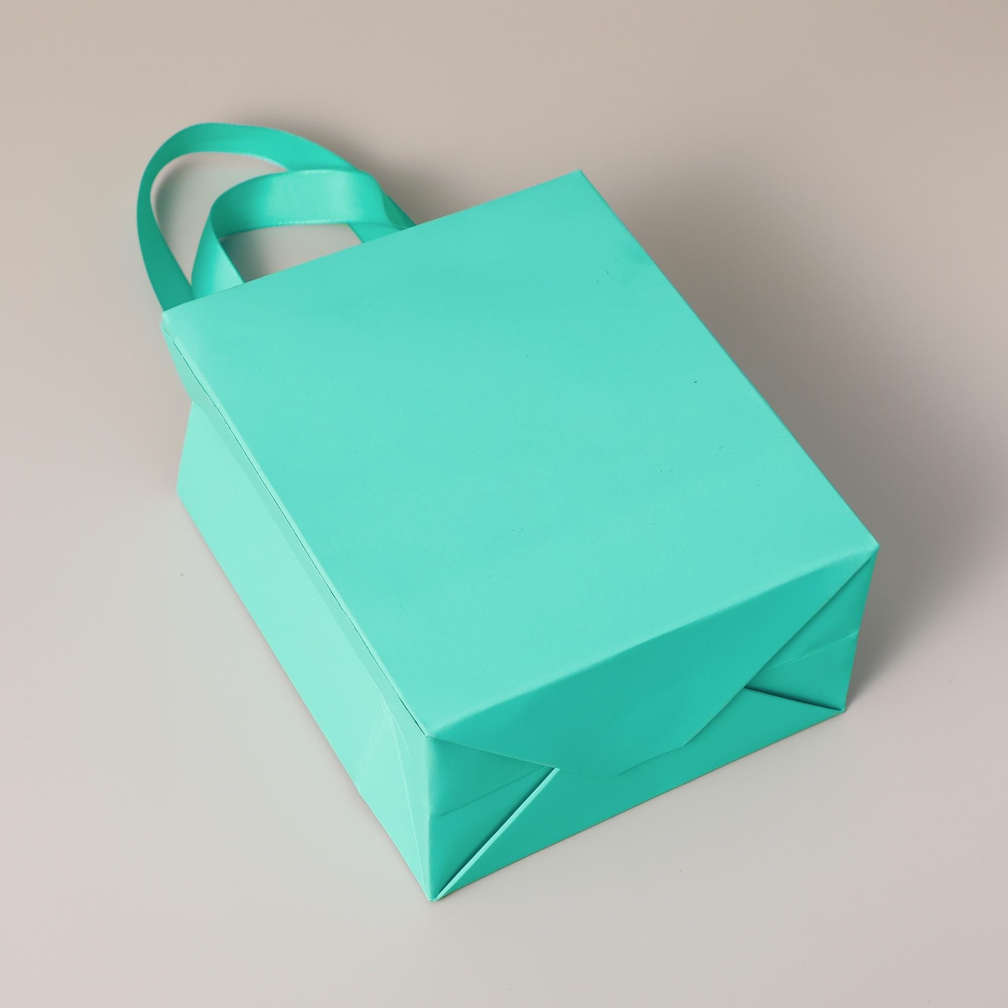 Custom Logo Teal Paper Gift Bags with Satin Handles, Wedding Favors, Boutique Packaging-zoom-7