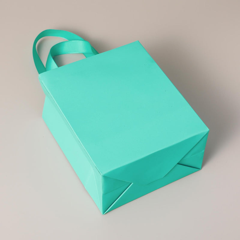 Custom Logo Teal Paper Gift Bags with Satin Handles, Wedding Favors, Boutique Packaging-zoom-