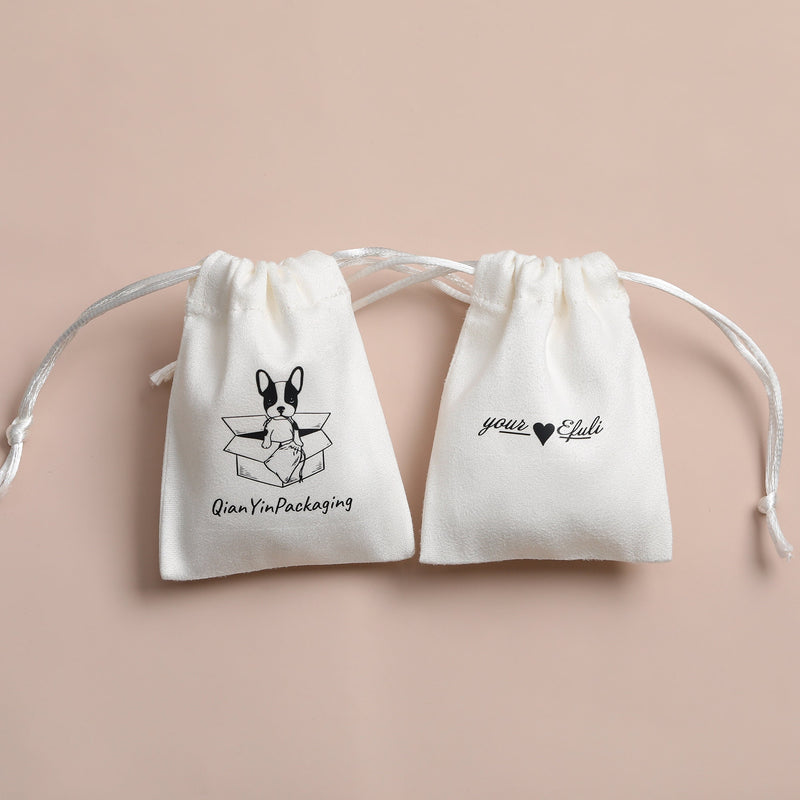 Custom Logo White Drawstring Suede Bag, Jewelry Packaging-zoom-