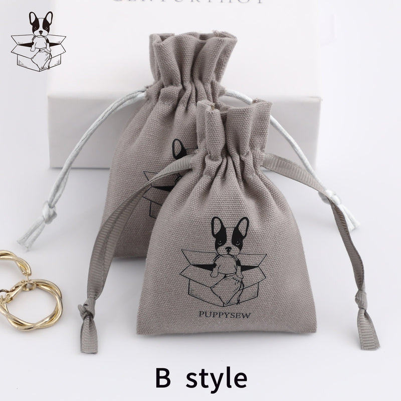 Custom Printed Canvas Drawstring Bag, Jewelry Packaging, Light Grey, 50pcs-zoom-