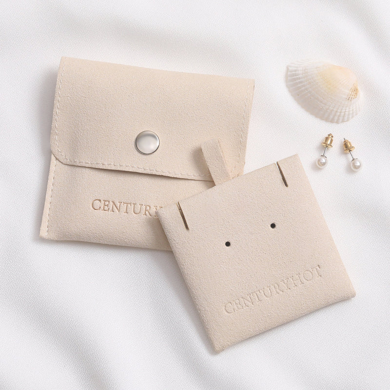 50 Ivory Microfiber Jewelry Packaging Bags, Personalized Logo-zoom-