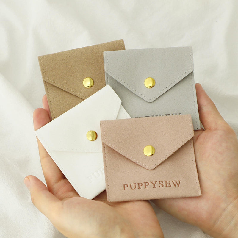 Custom Logo Microfiber Jewelry Pouch with Button (8x8cm)-zoom-