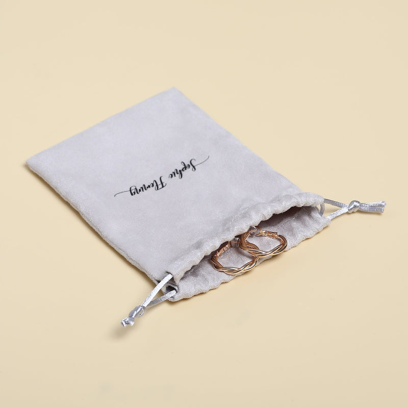 Personalized Gray Flannel Drawstring Bag, Custom Logo Jewelry Packaging-zoom-