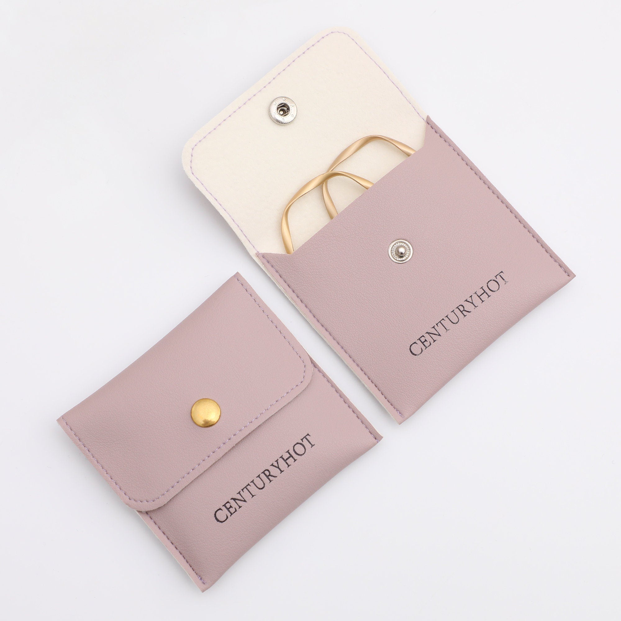 Custom Embossed Logo Faux Leather Jewelry Snap Bags (8x8cm, 50pcs)-zoom-2